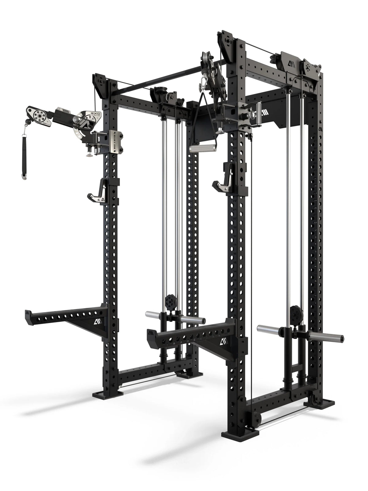 R8 Bradley EXO Plate Loaded Power Rack, 30.5" crossbar depth and adjustable EXO Arms