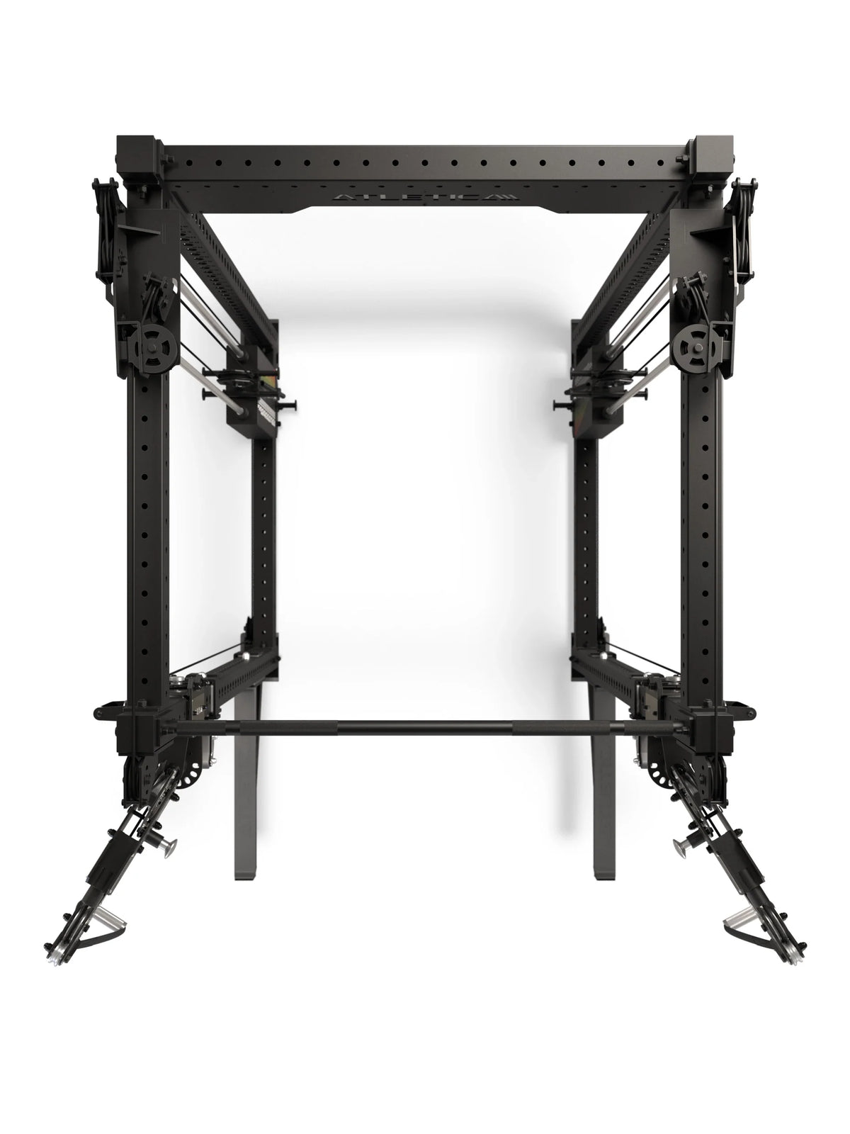 R8 Bradley EXO Power Rack with 2x210 lb weight stack, 43" crossbar depth - top view of the cage