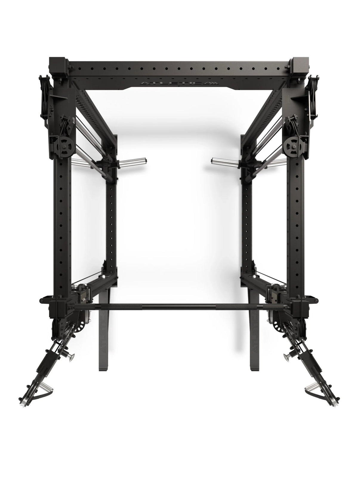 R8 Bradley EXO Power Rack Plate Loaded, 43" Crossbar depth - Top view of the cage
