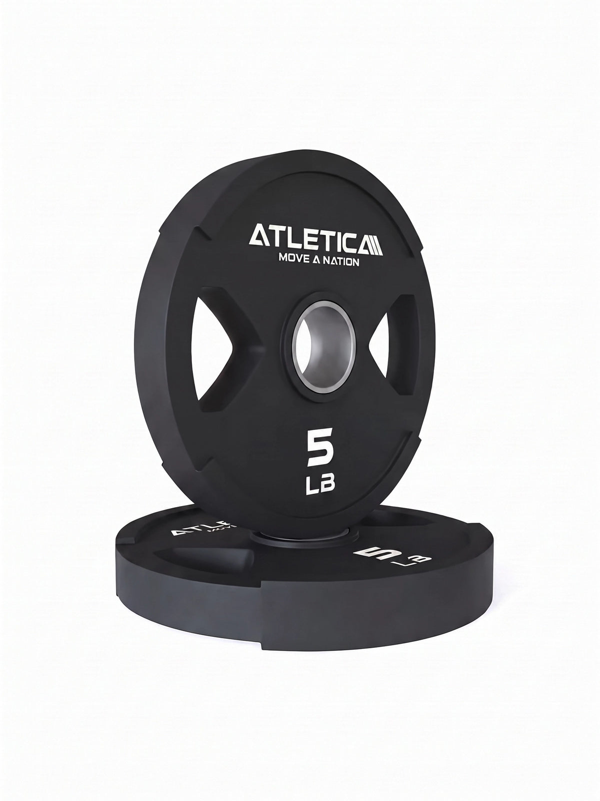5 lb Dual-Gripper Plate with grip openings on stacked weight plates