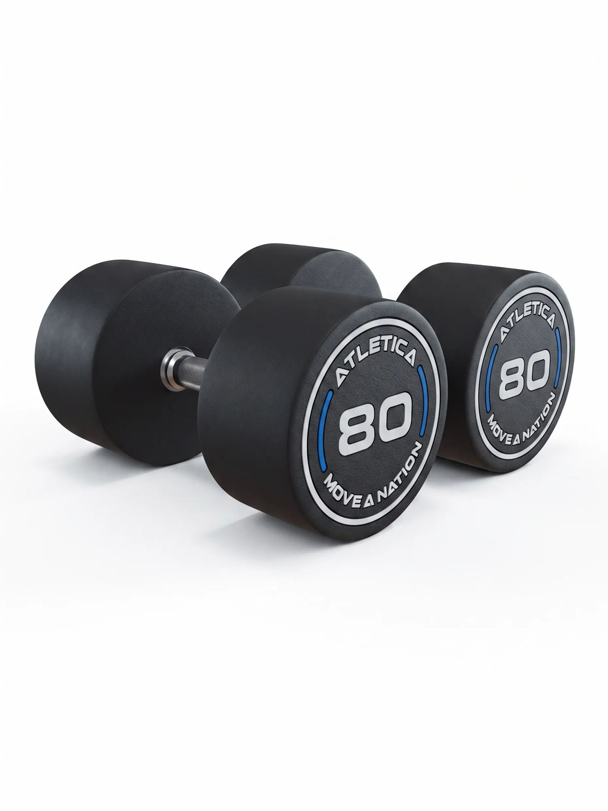 Round Dumbbells PRO In Pairs - two black Dumbbells, weight 85 lb on the ends, made of polyurethane, for Dumbbell strength training