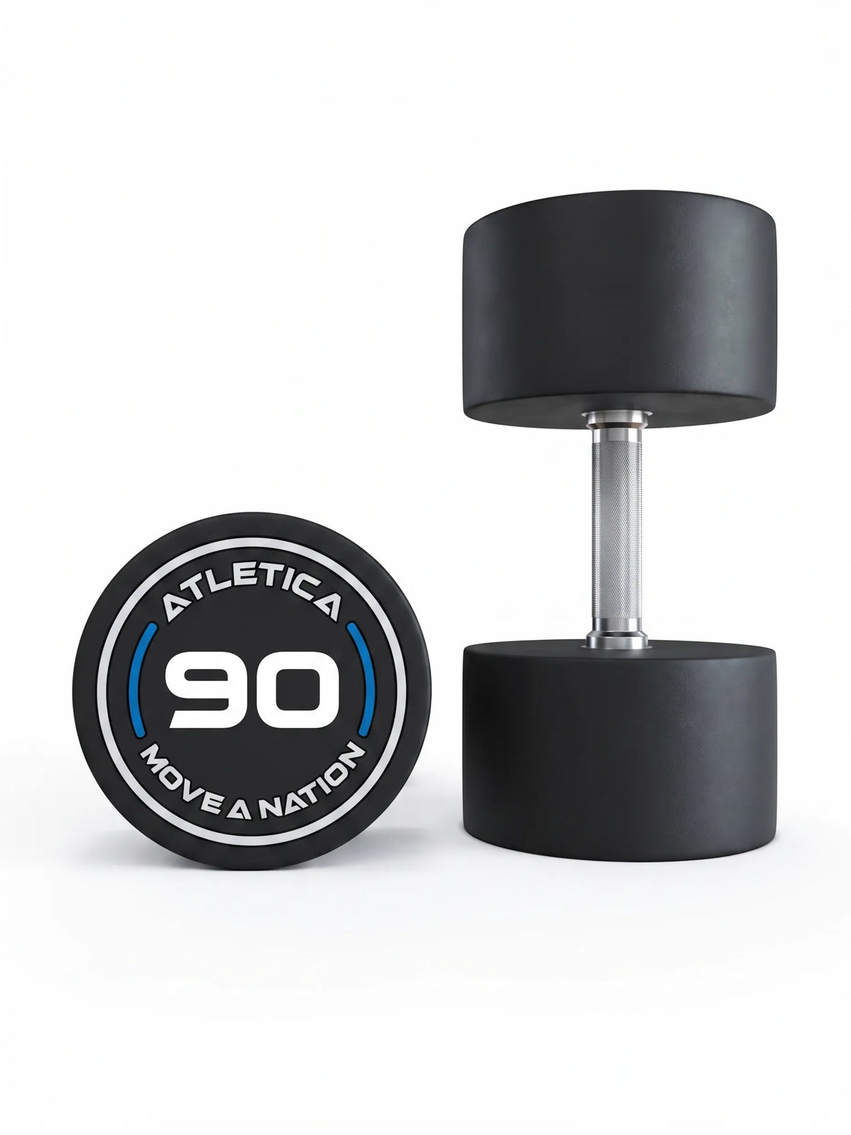 Round Dumbbells PRO 90 lb pair with round weight plates and knurled grip