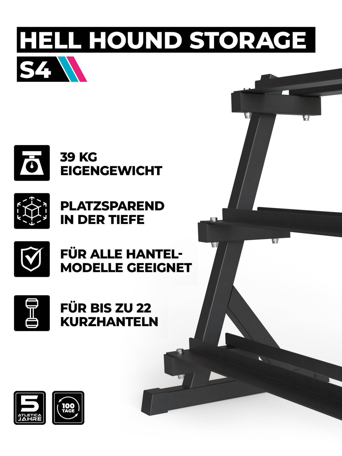 Hexagon PRO SET Cerberus - Hellhound dumbbell rack, three tiers, text with specifications on the left