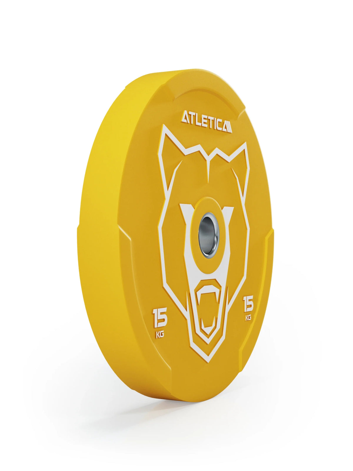 Atletica Animal bumper plate 33 lb, yellow, side view
