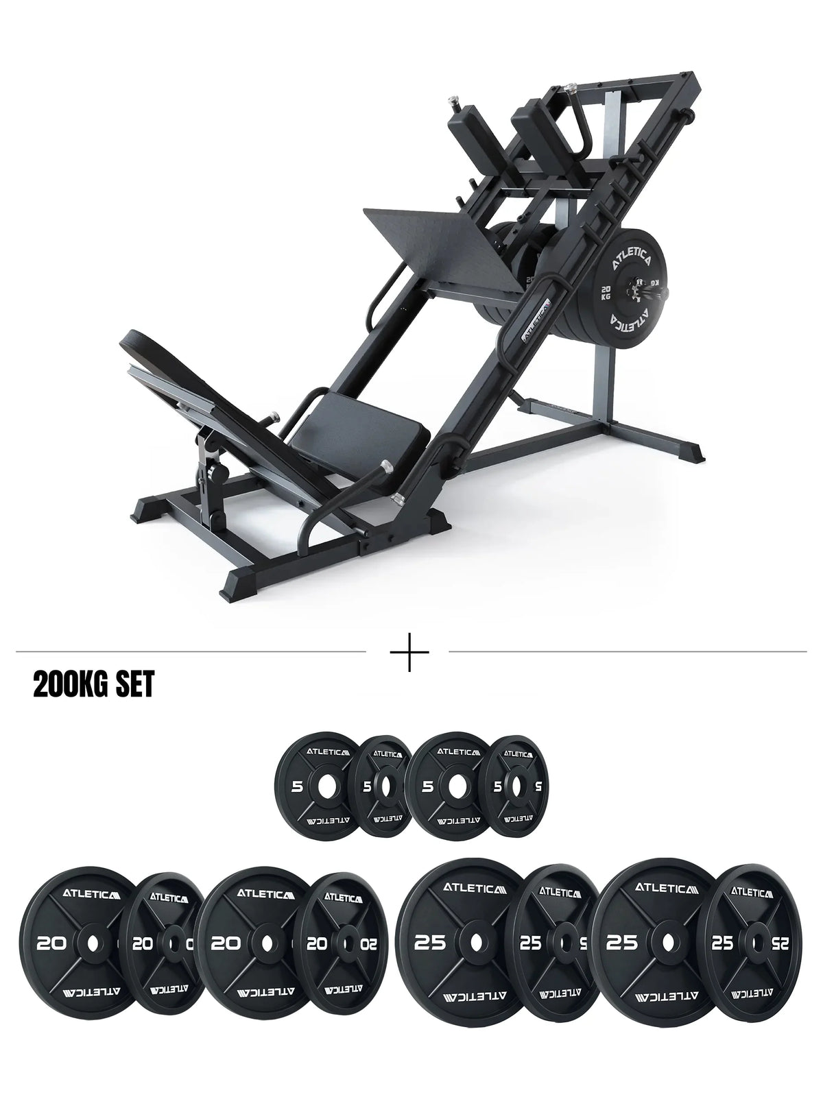 Atletica Atlas Set - Leg Press Hack Squat and 440 lb Iron Plates Weight Plate Set