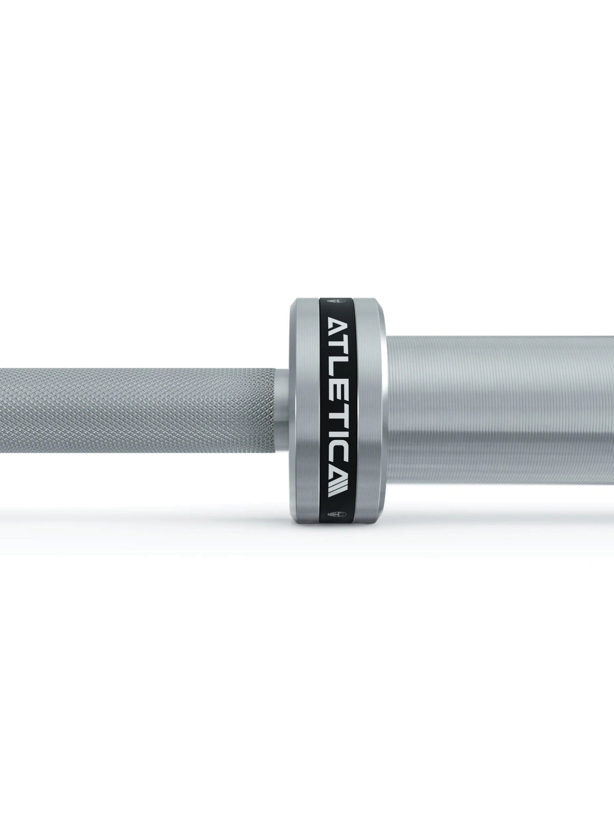 Atletica Gamma barbell, detail of the sleeve collar with logo