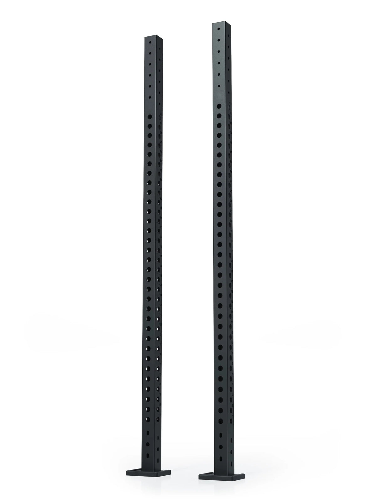 R8 Colored Uprights - two black steel posts with hole grid, square base