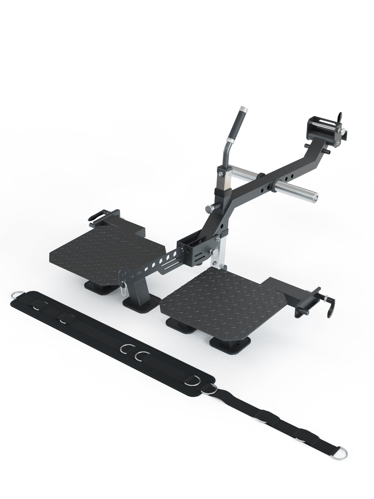 Hellraiser Home Gym with Belt Squat platform, grip bar, metal frame, black strap