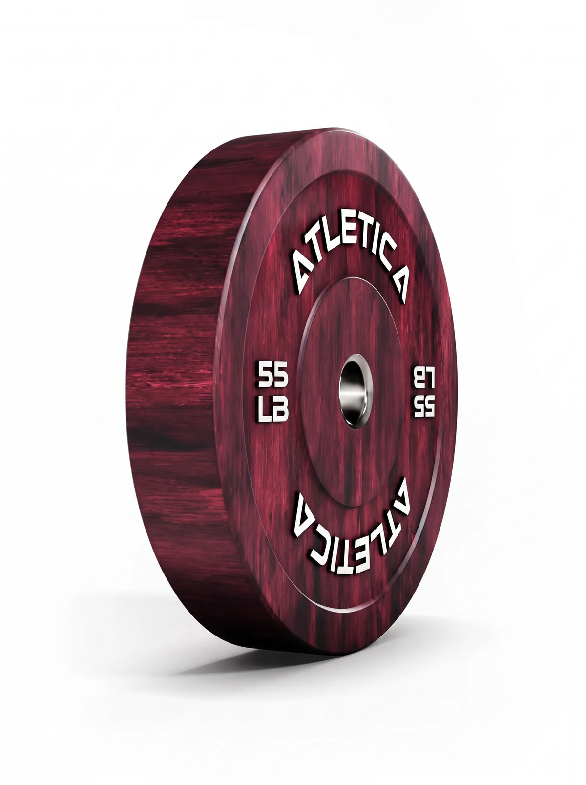 Fusion Bumper Plates - Red weight plate, 55 lb, side view