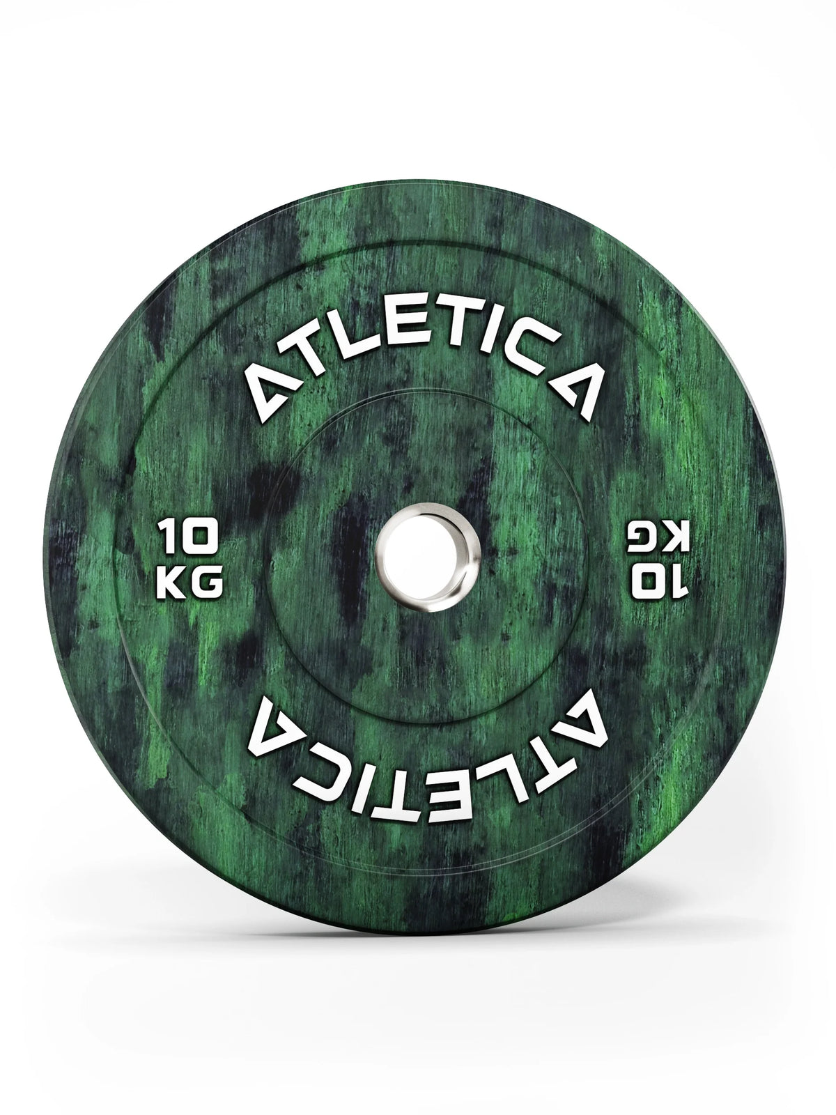 Atletica Fusion bumper plate 22 lb, green marbled, front view