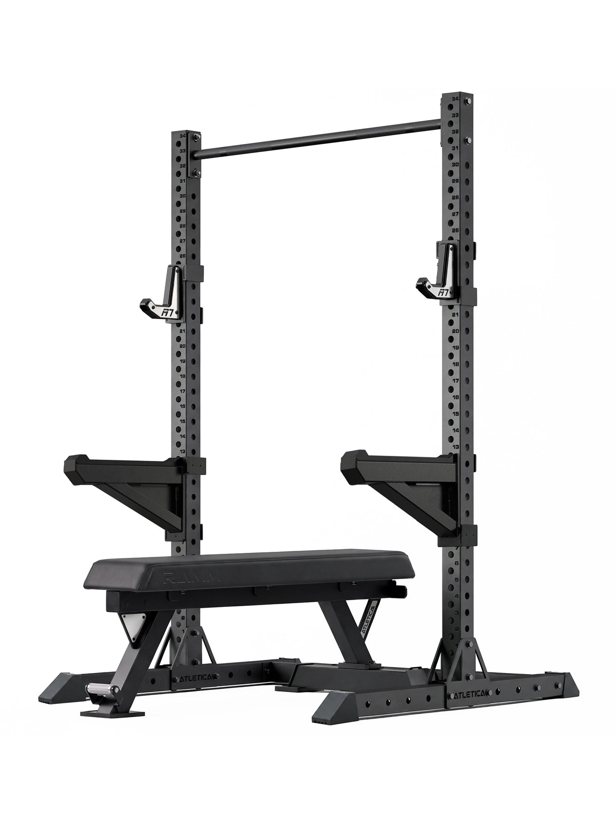 Atletica Squat Rack R7 Ghost Set with 80" squat rack and weight bench for your garage gym