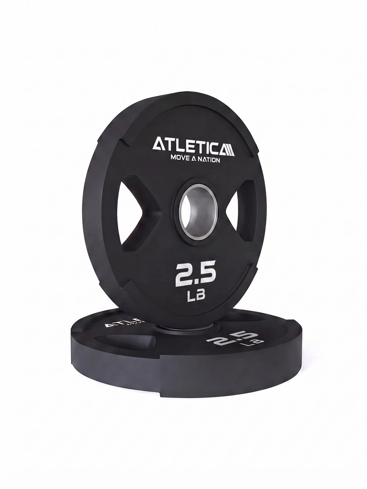 2H Gripper Plates 2.5lb weight plate with stainless steel ring - resting pair, perspective view