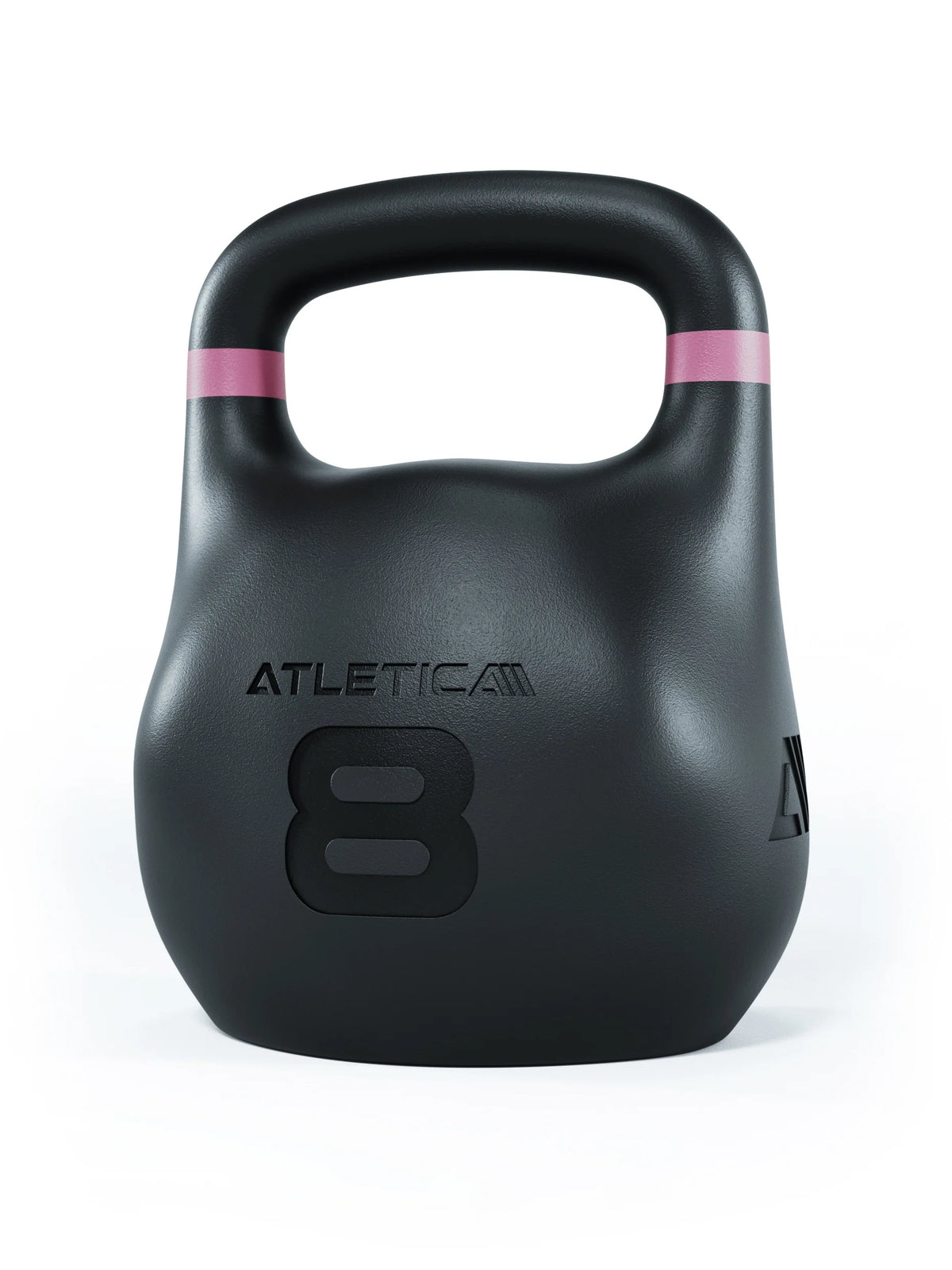 Atletica HRX Octagon Kettlebell 18 lb, black with pink handle stripes, angled front view