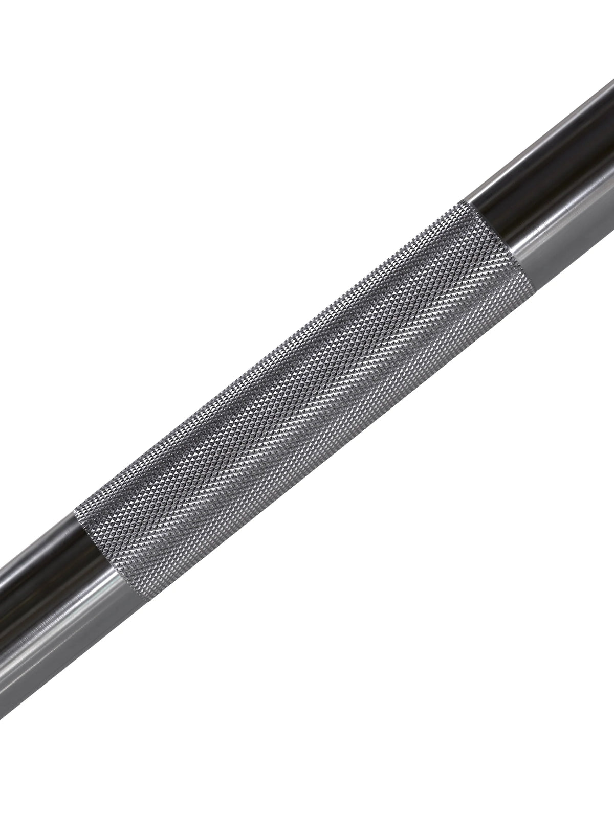 Beta Powerlifting Barbell – continuous knurling for secure grip in angled view