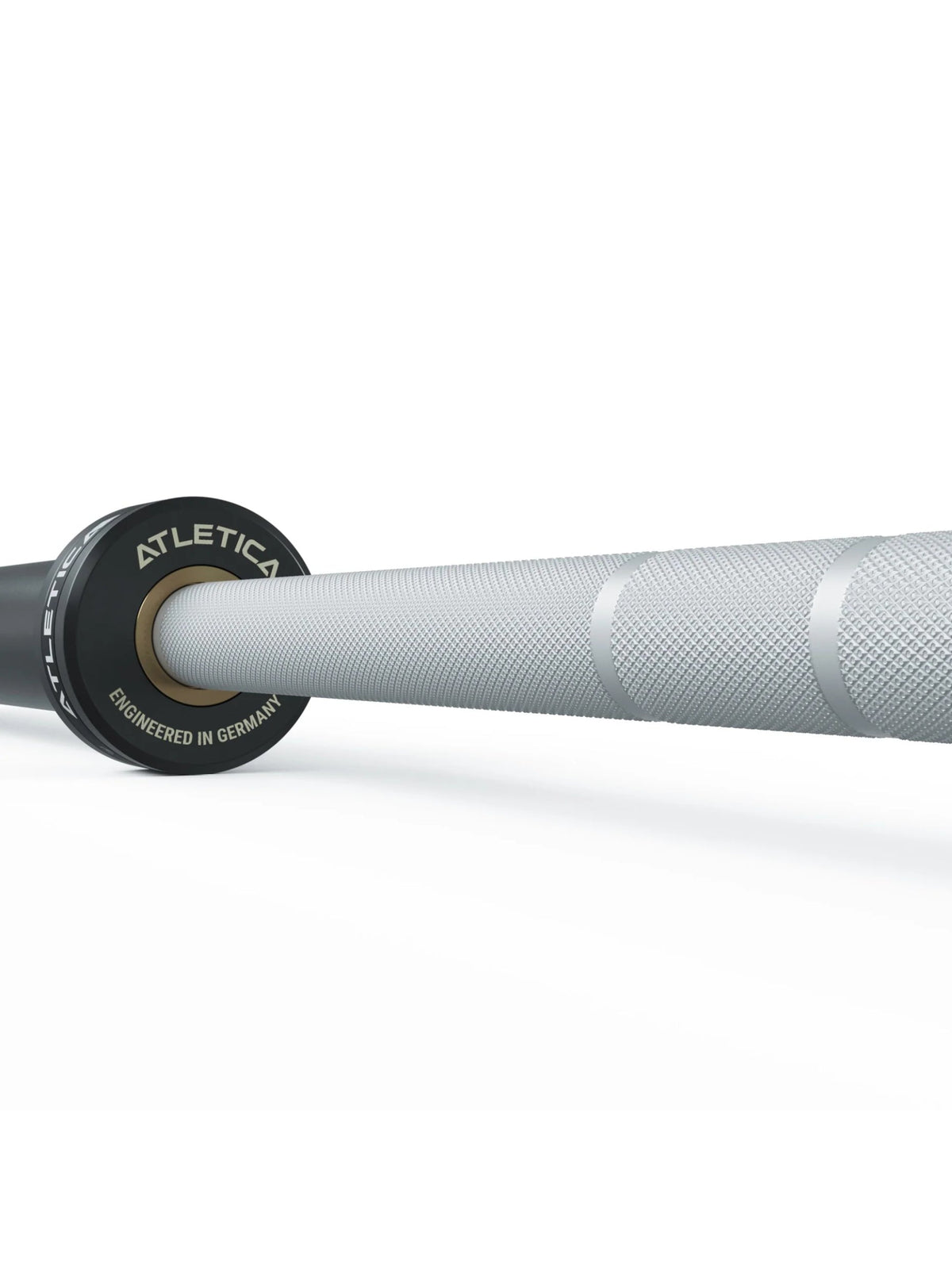 Atletica Delta barbell with white shaft, detail of the knurling