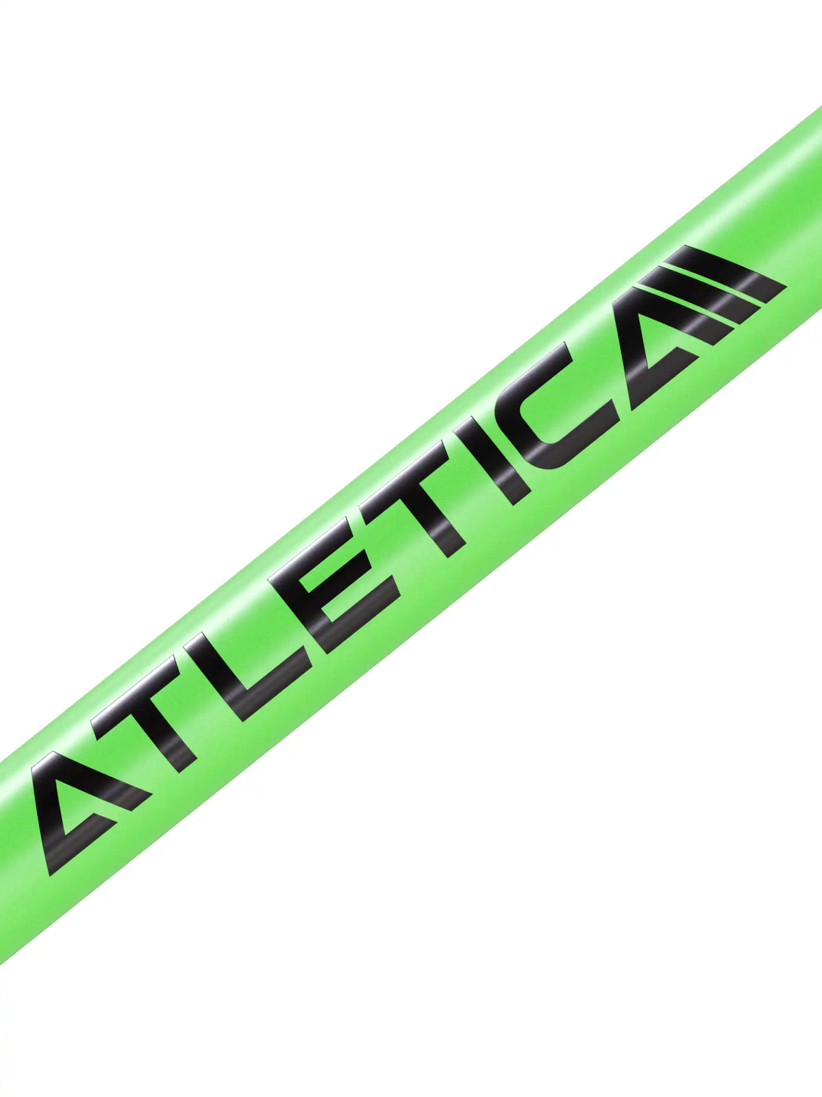 Delta Hybrid Barbell in Electric Green - center piece with Atletica logo on the bar