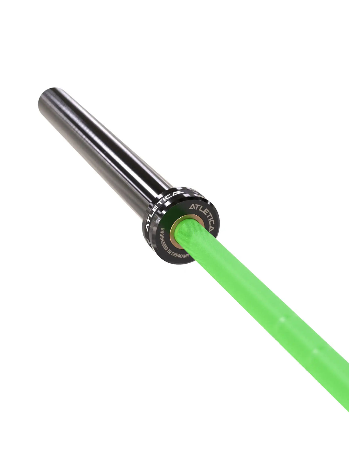 Delta Hybrid Barbell in Electric Green - Bar with Stainless Steel Sleeve in angled View
