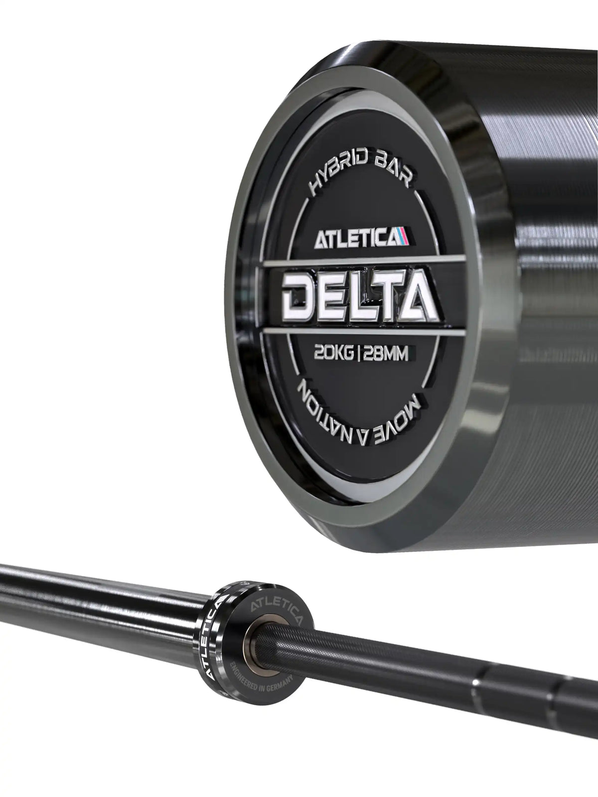 Barbell Delta Cerakote 20 kg in Triple Black with silver Plate Sleeves