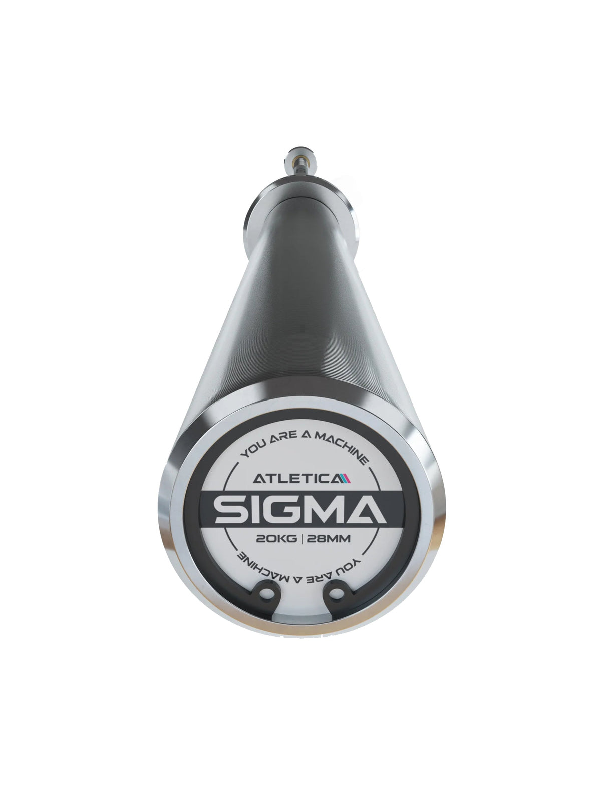 Sigma Barbell end cap with Atletica branding and 20 kg 28 mm marking front