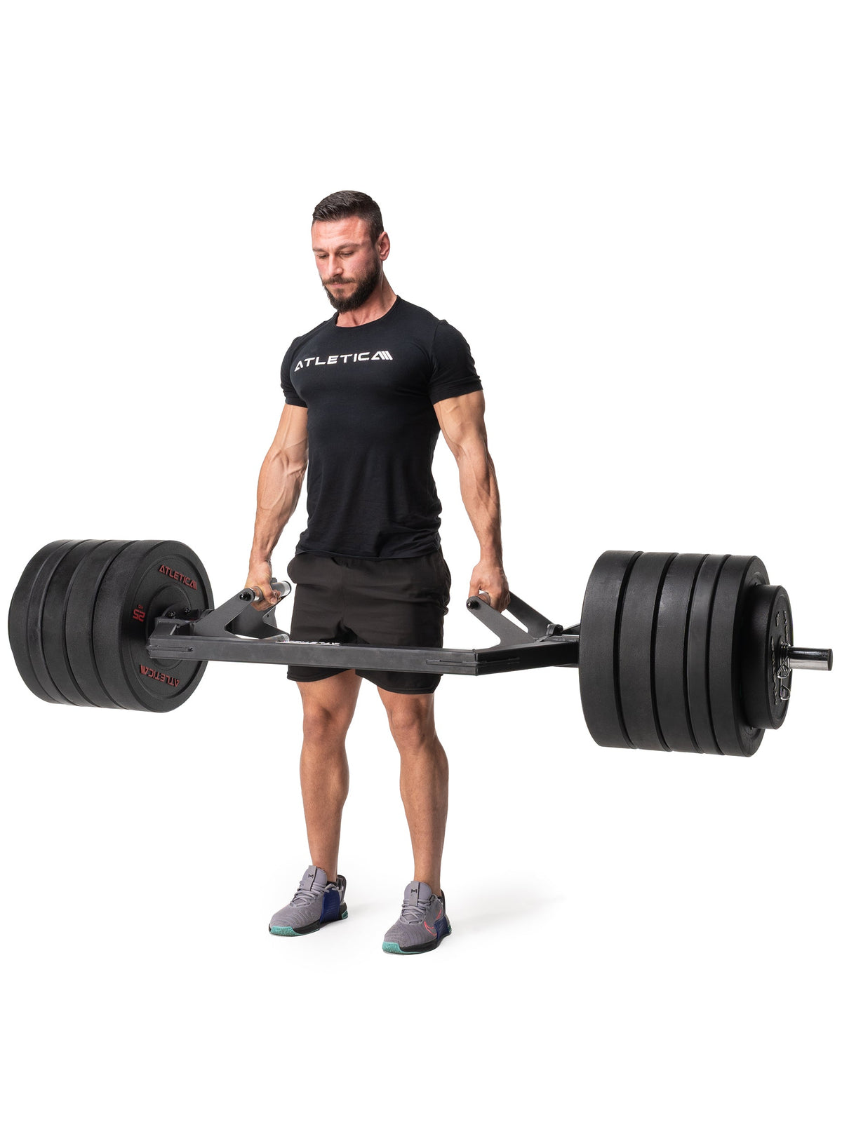 Open Hex Bar - deadlift with black Bumper Plates