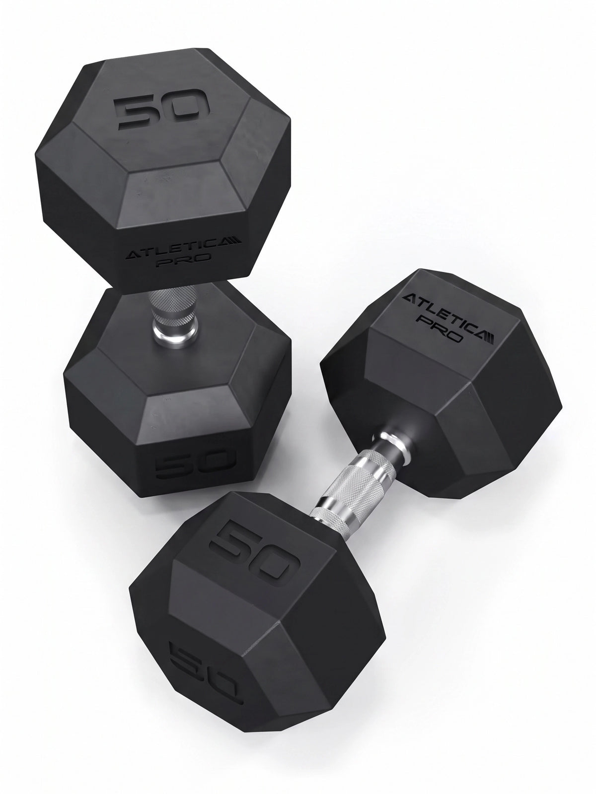 Hexagon PRO SET Cerberus - Two Black Hexagon Dumbbells 50 lb, Knurled Handles