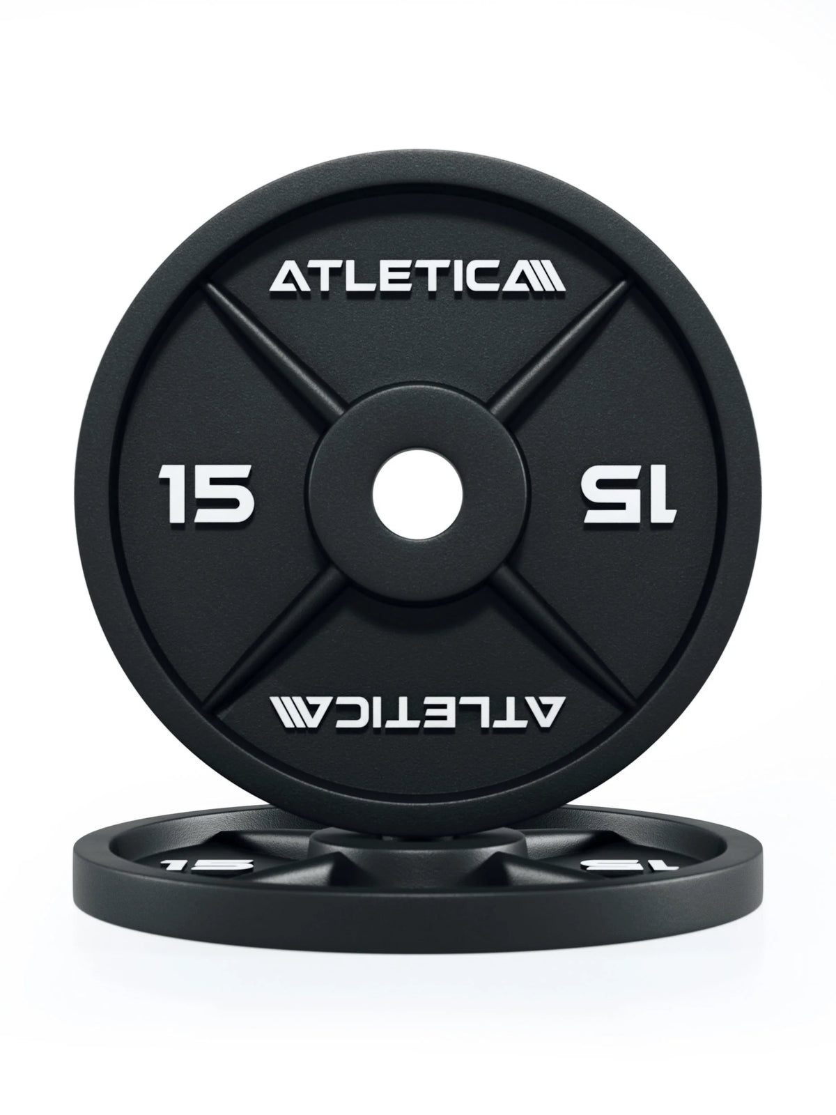 Atletica iron plates 33 lb, pair stacked, front view