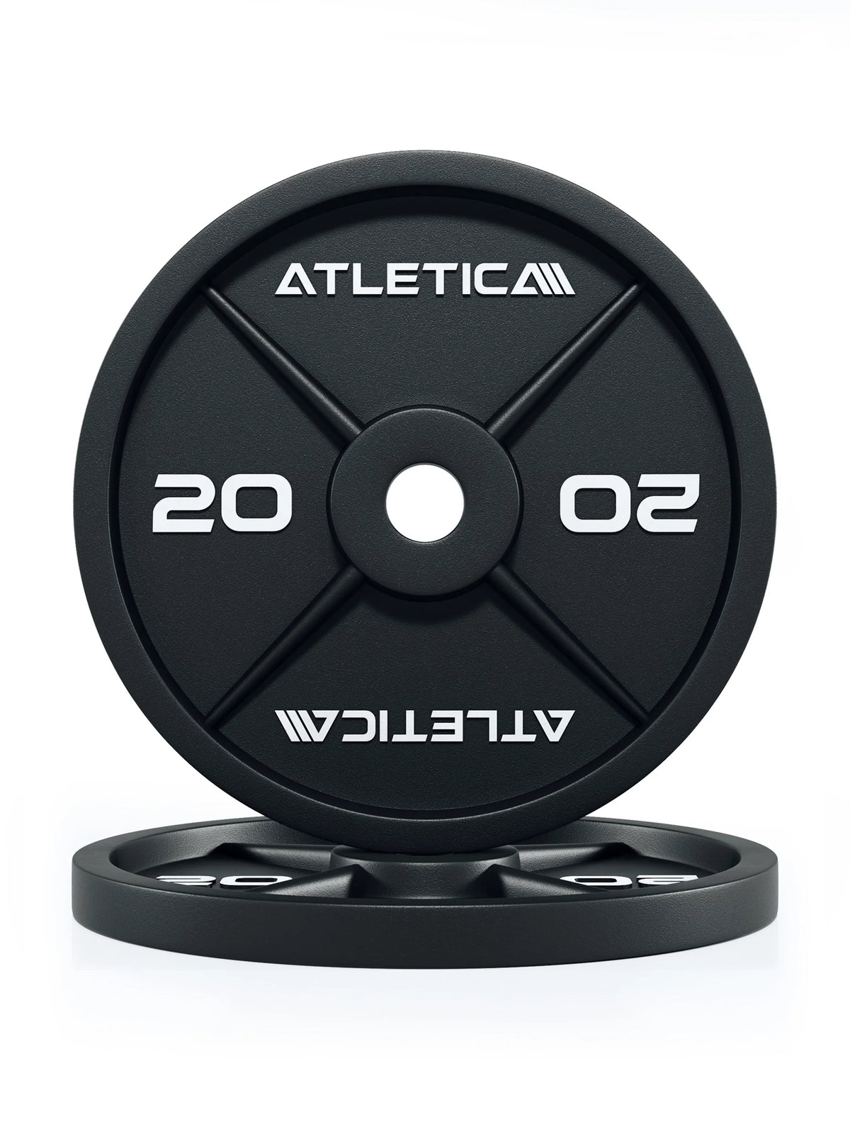 Atletica iron plates 44 lb, pair stacked, front view