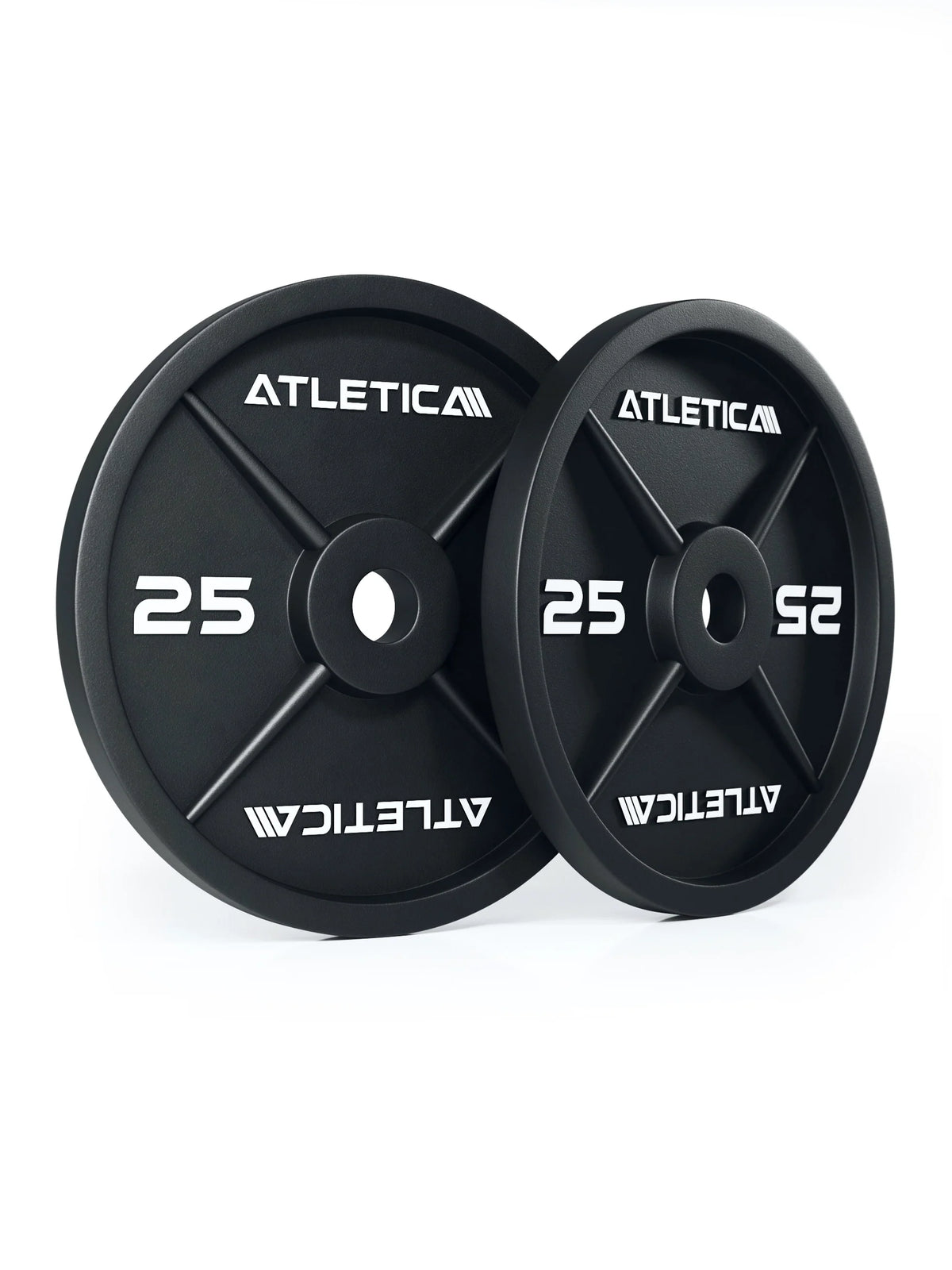 Atletica iron plates 55 lb, pair side by side, front view