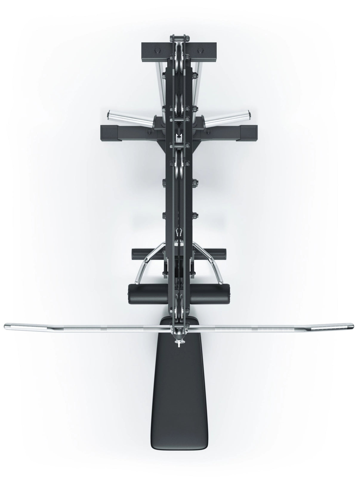 Lat Pulldown with low row - fitness machine with lat pulldown bar, seat padding, padded rollers