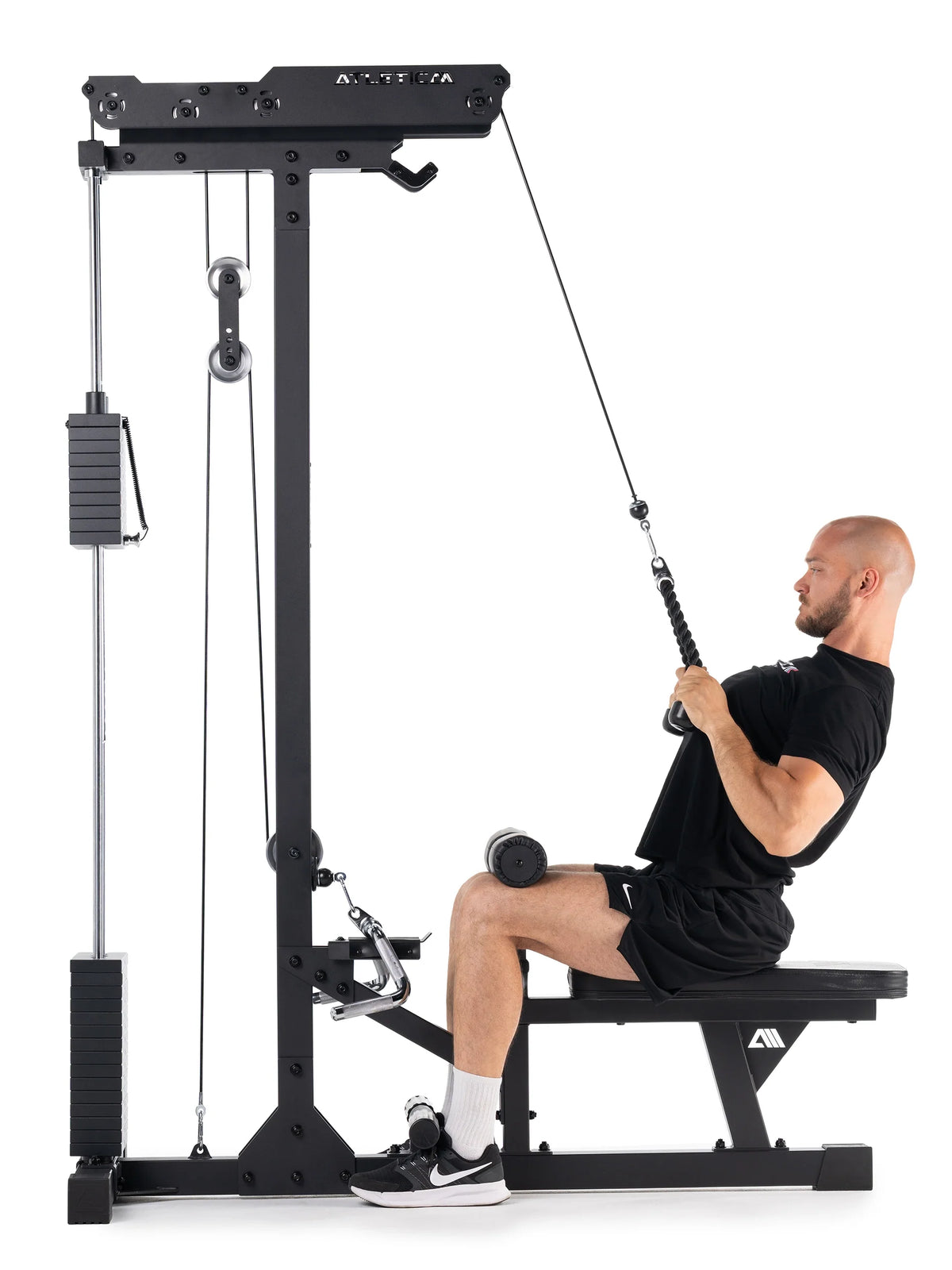 Seated rowing on the functional trainer with weight stack