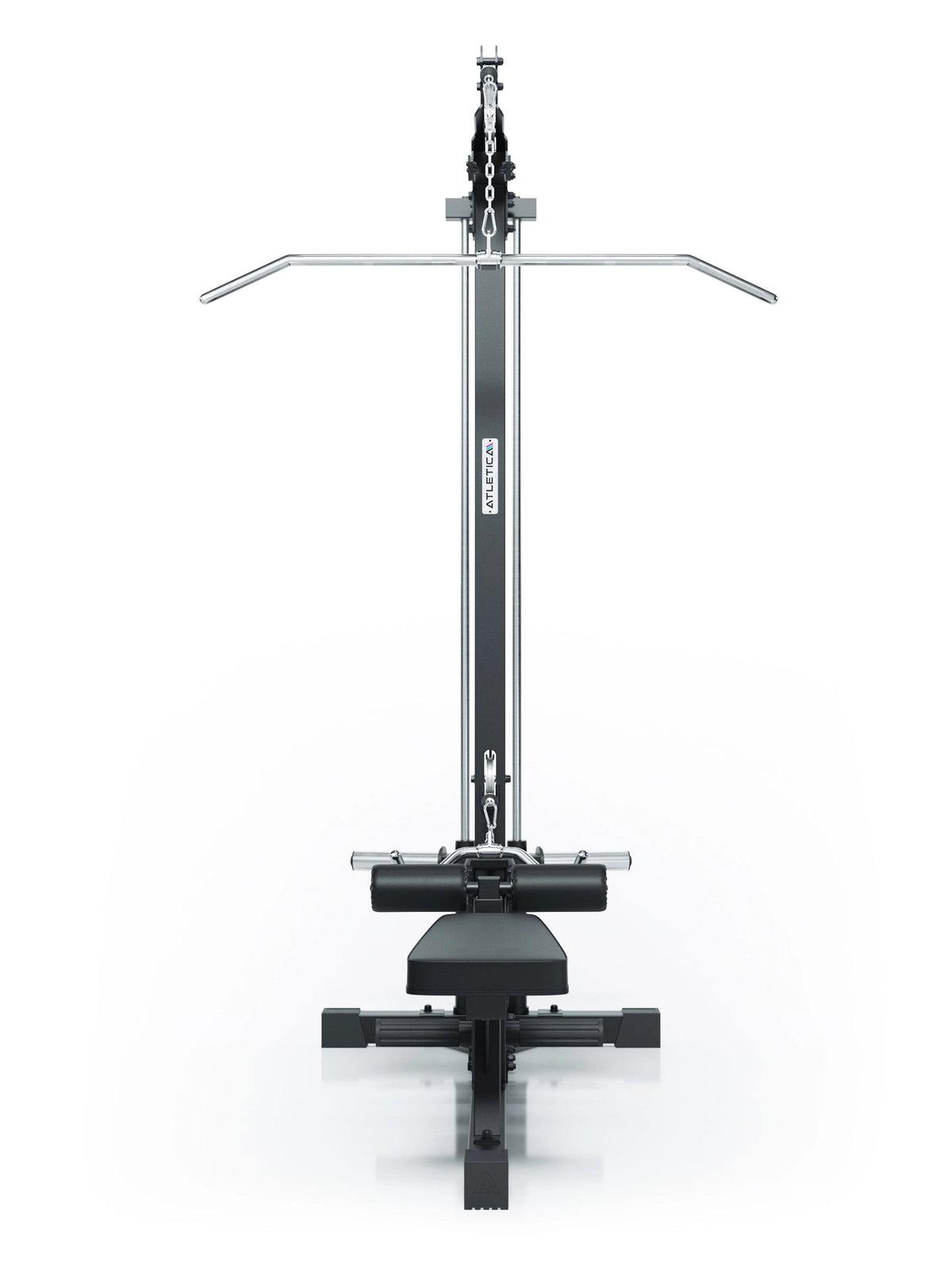 Lat Pulldown and Low Row Plate Loaded SET - Strength Machine with lat pulldown bar, seat padding, footrests, chain pulley