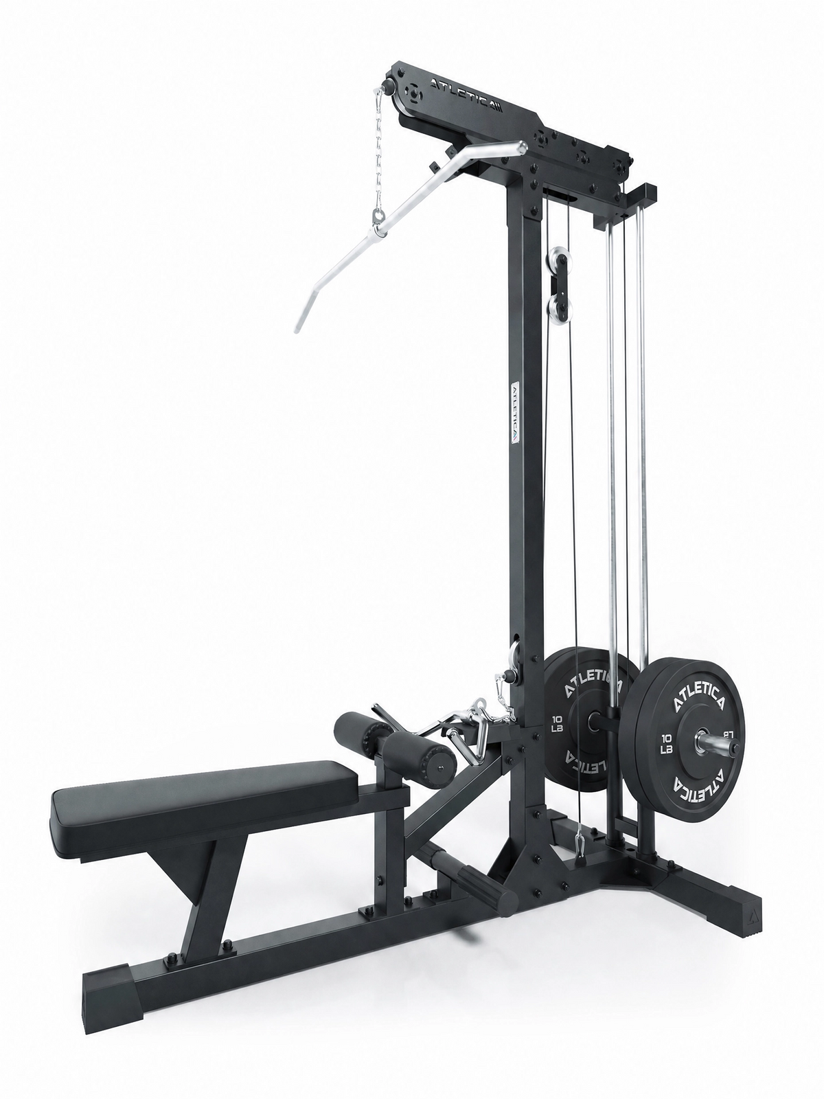 Lat Pulldown with low row - Strength Machine with Lat Pulldown, low row, weight plates, padded bench