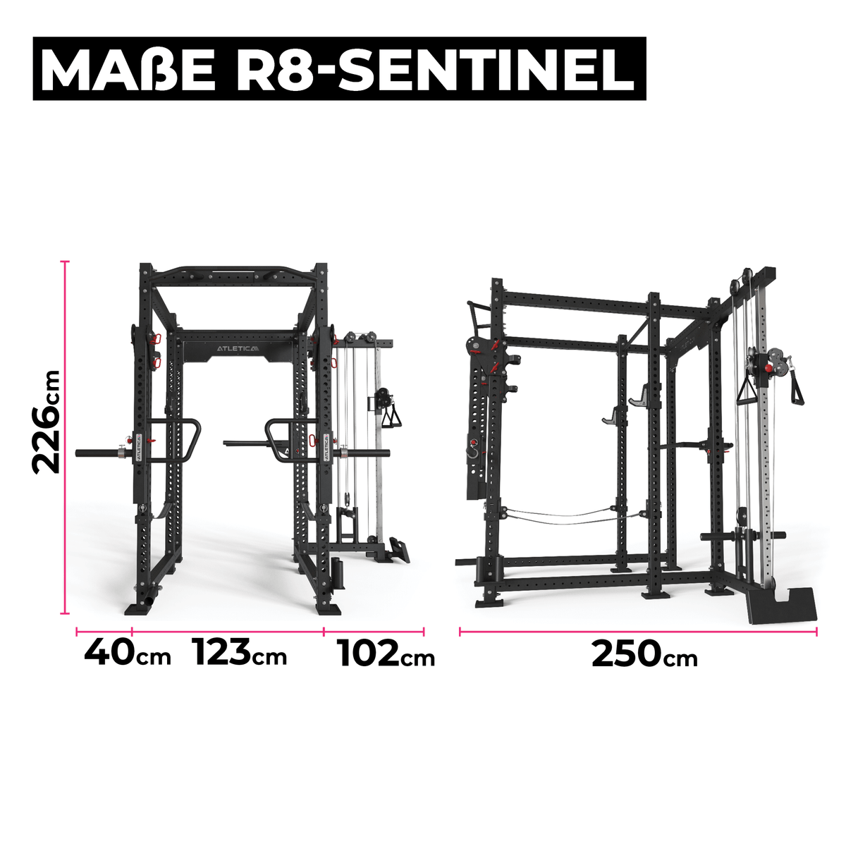 R8 Sentinel Power Rack – Dimensional Drawing with Technical Measurements