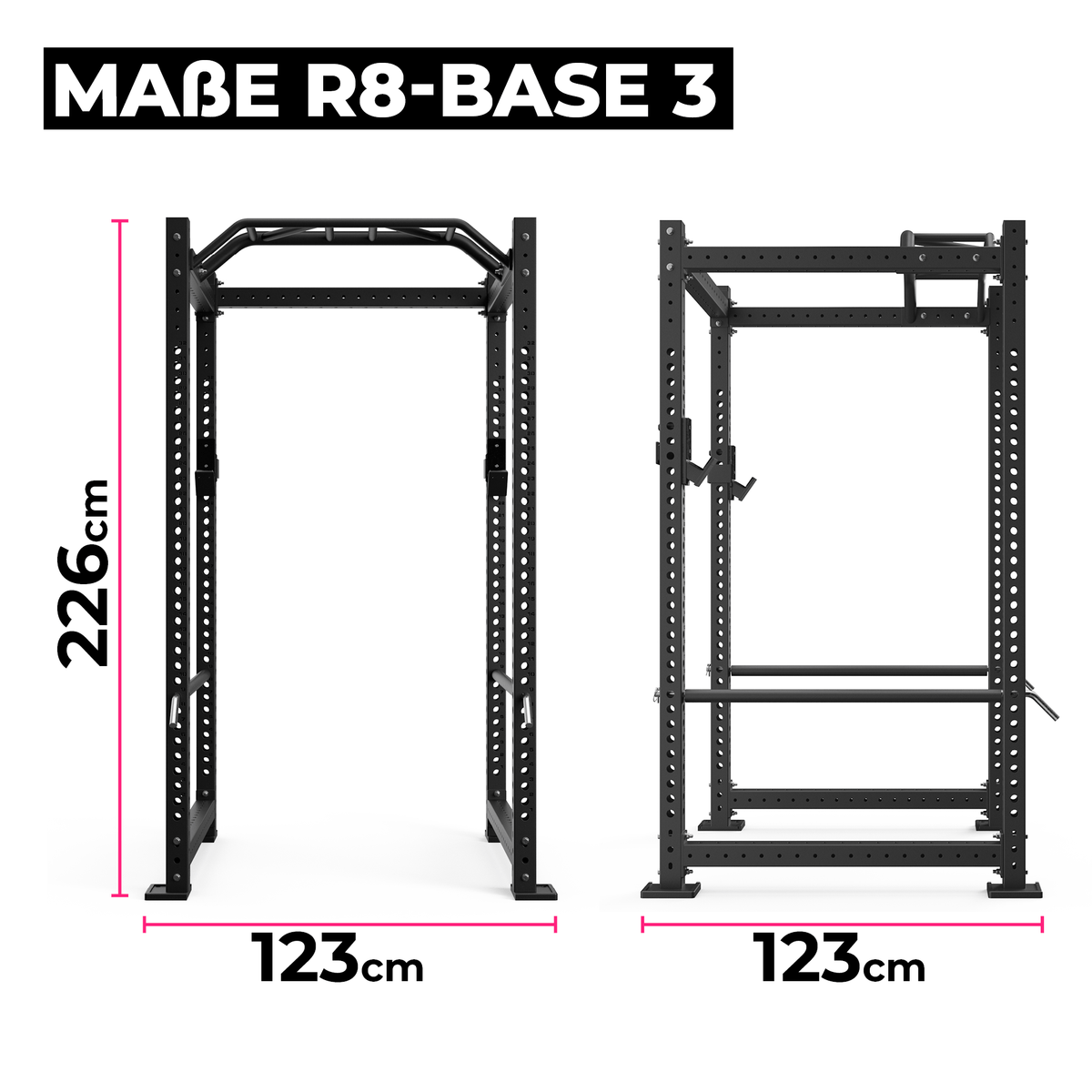 R8 Base 3 Power Rack – dimensioned drawing with technical measurements