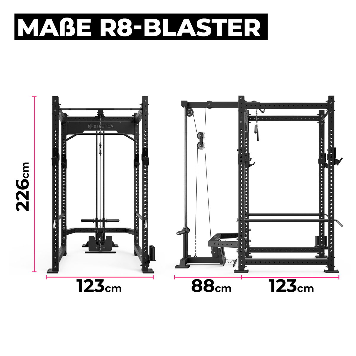 R8 Blaster Power Rack – Dimensioned drawing with technical dimensions