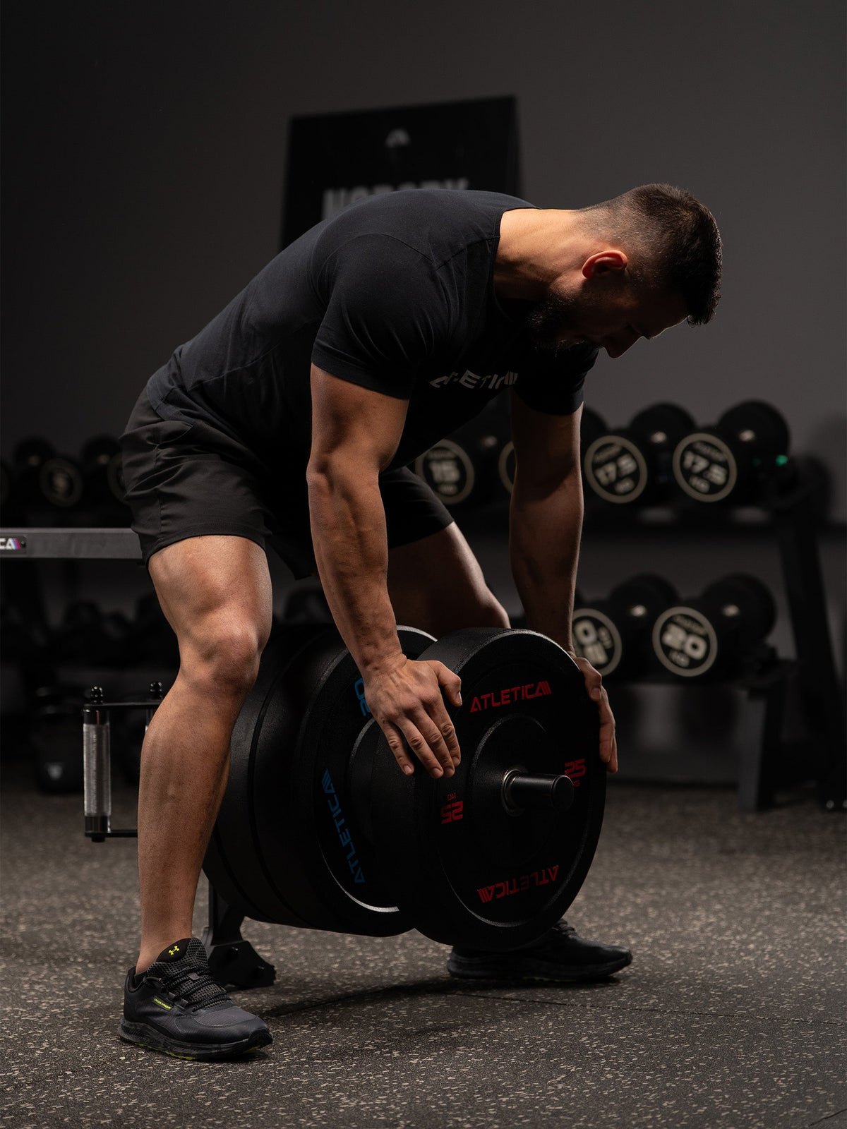 Open Hex Bar - deadlift with Hex Bar and Atletica High Temp Bumper Plates, for strength training