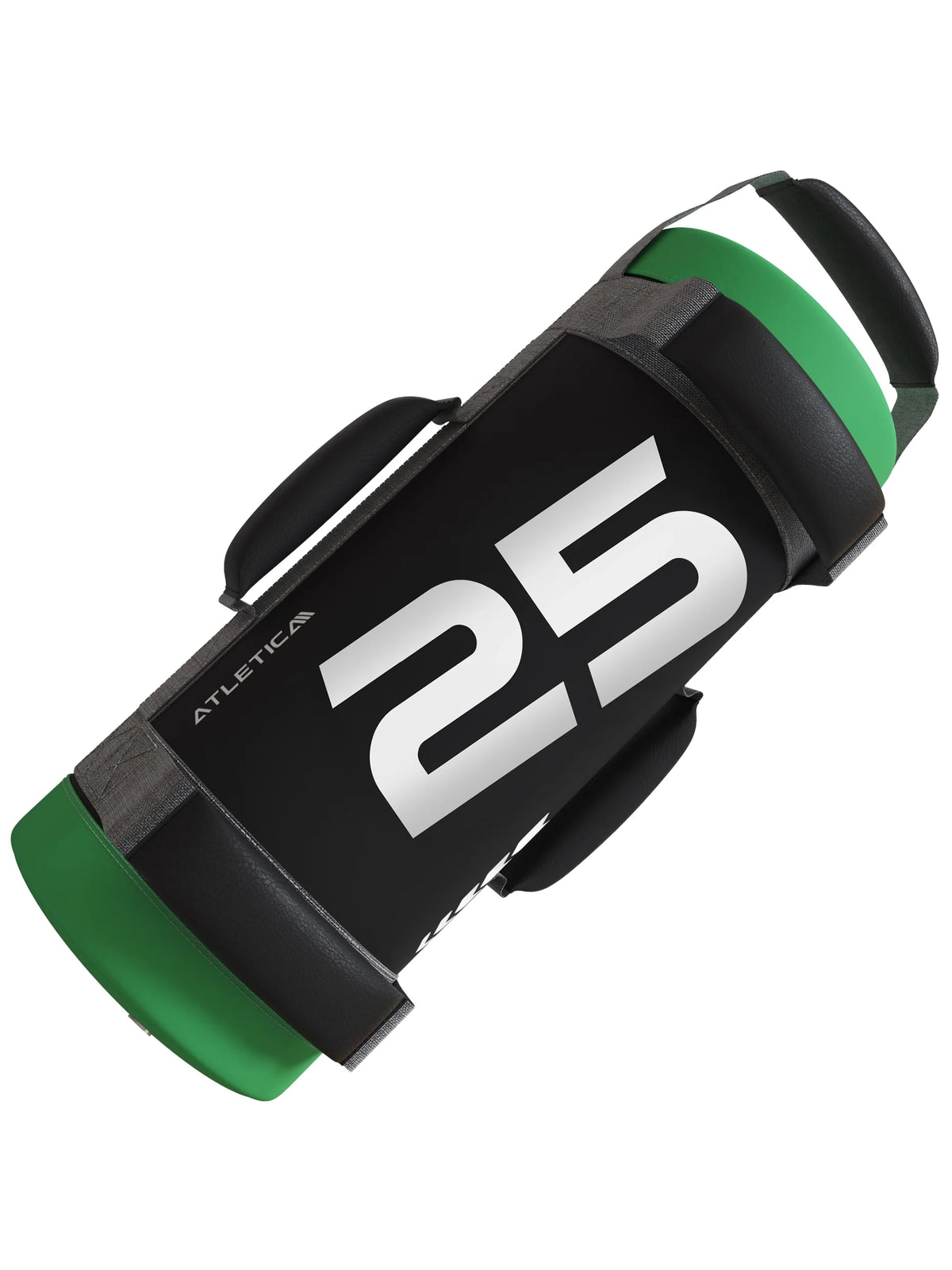 Atletica power bag 55 lb (25 kg), black with green ends and multiple handles