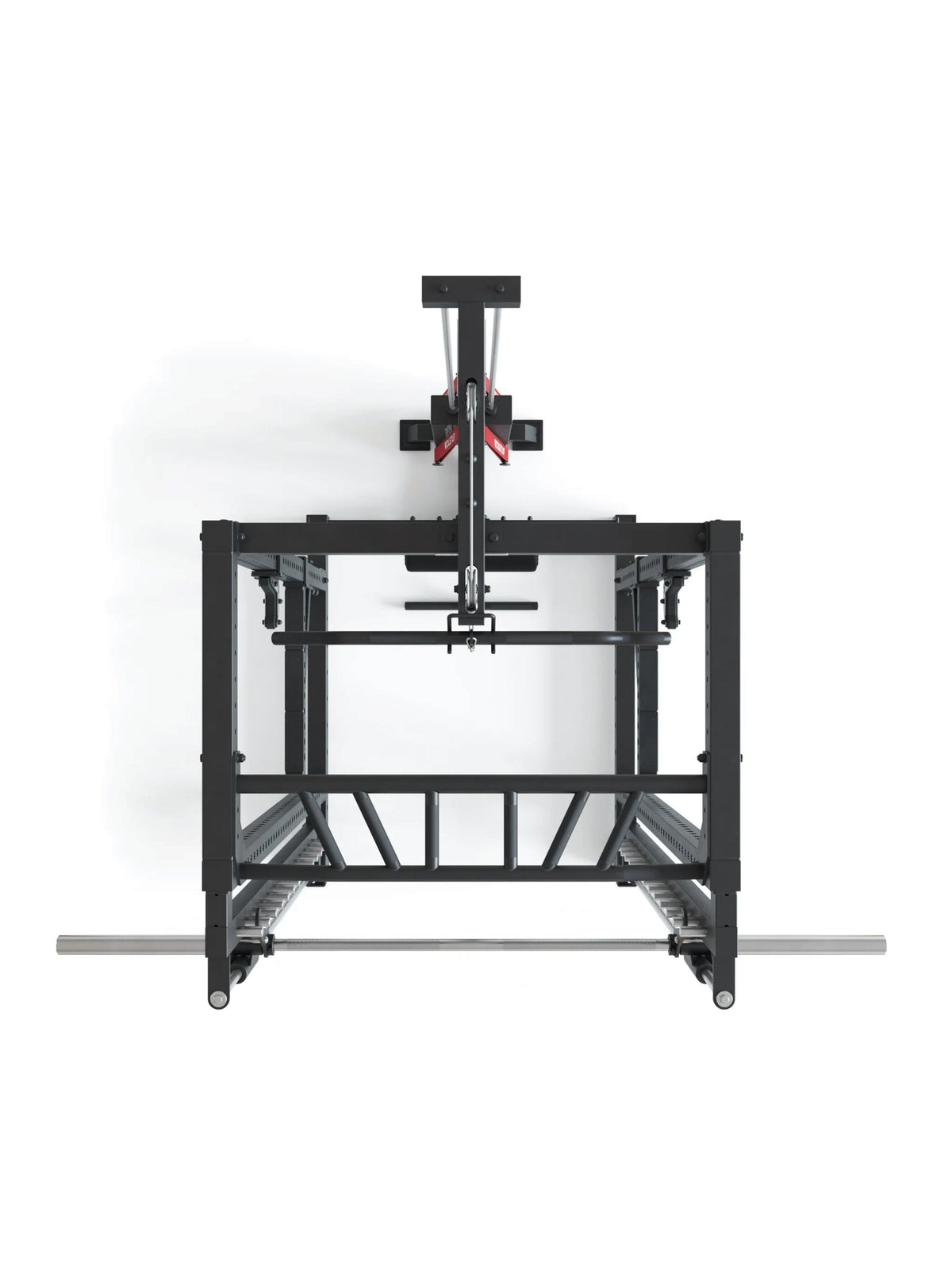 R7-Daemon Power Rack top view with pull-up bar and sturdy frame construction