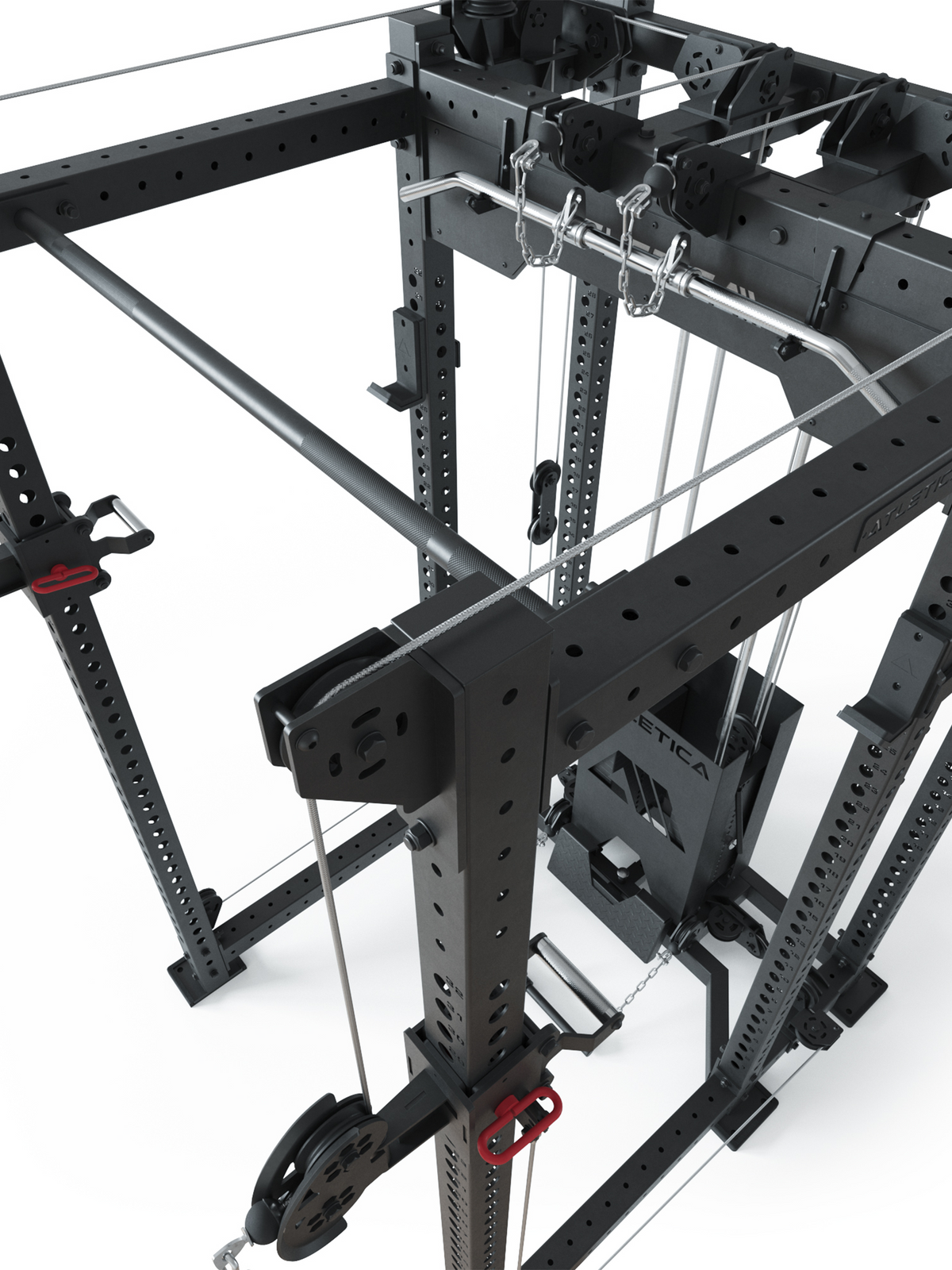 Power Rack R8-Alpha: Squat Rack & cable pulley | 2x210 lb weight stacks for cable cross, lat pulldown, rowing | pull-up bar, J-Hooks | 6-post