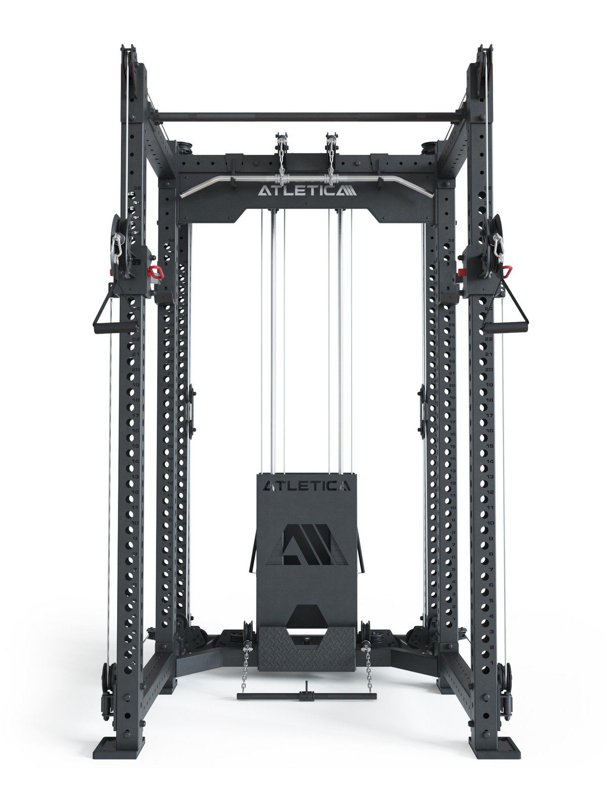 Power Rack R8-Alpha: Squat Rack & cable pulley | 2x210 lb weight stacks for cable cross, lat pulldown, rowing | pull-up bar, J-Hooks | 6-post