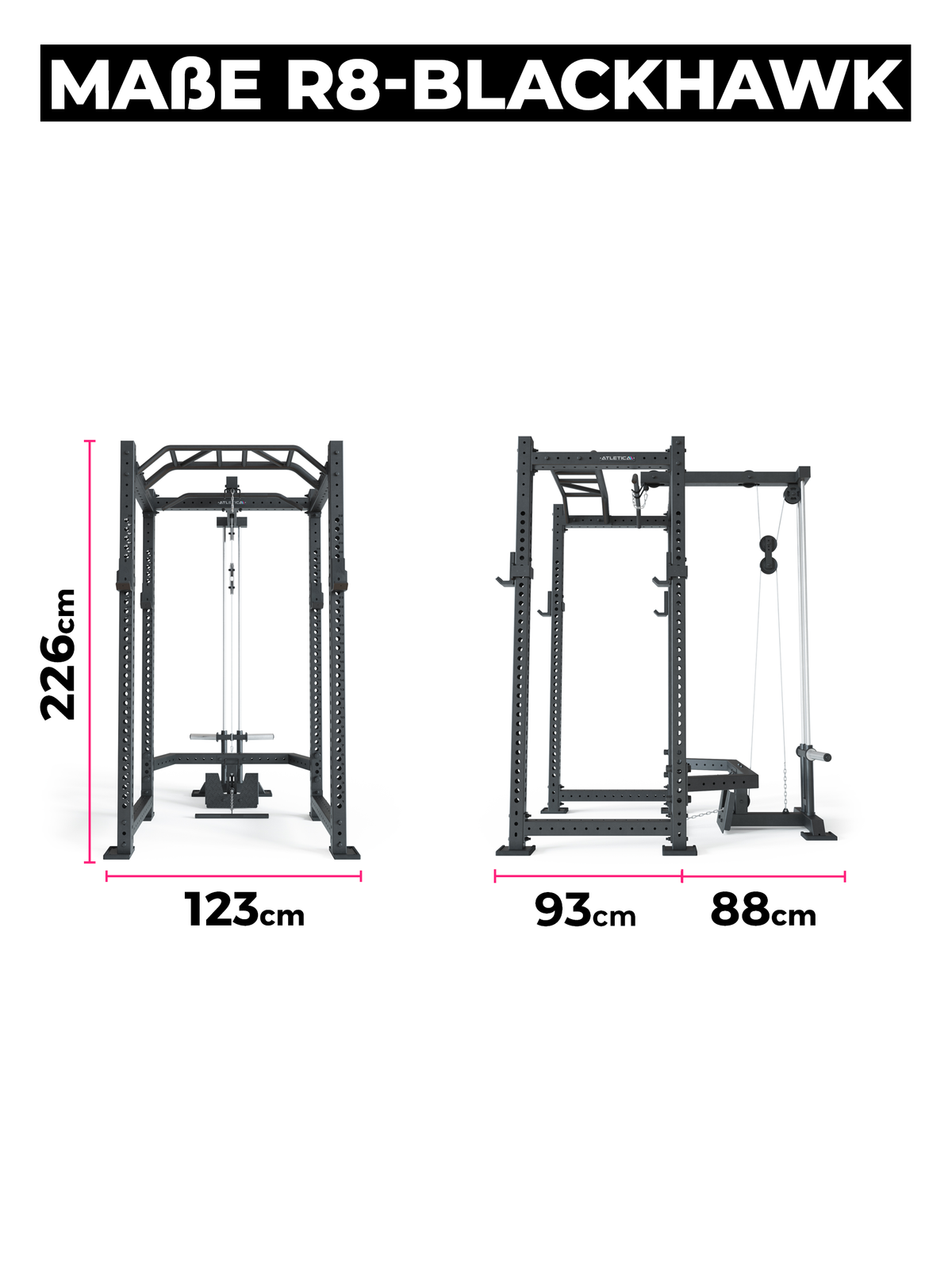 R8 BlackHawk Power Rack in Black – dimensions