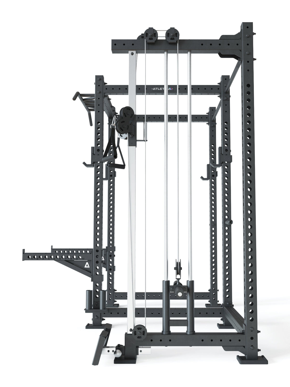 R8 Drift PRO Power Rack - black rack with cable pulley, weight plate holder, hole grid