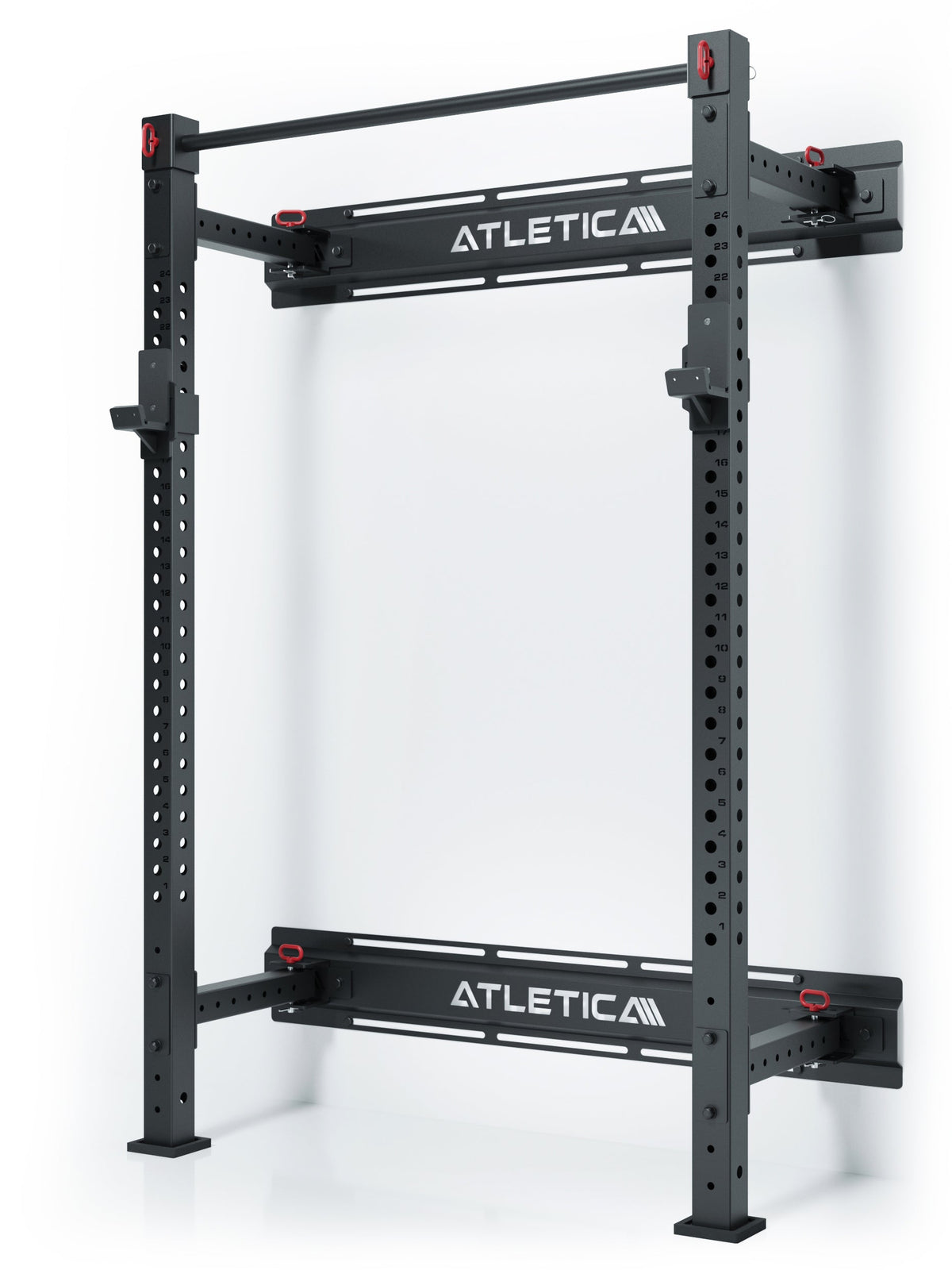 R7 Wall Rack - black foldable wall frame with Pull-Up Bar, hole pattern
