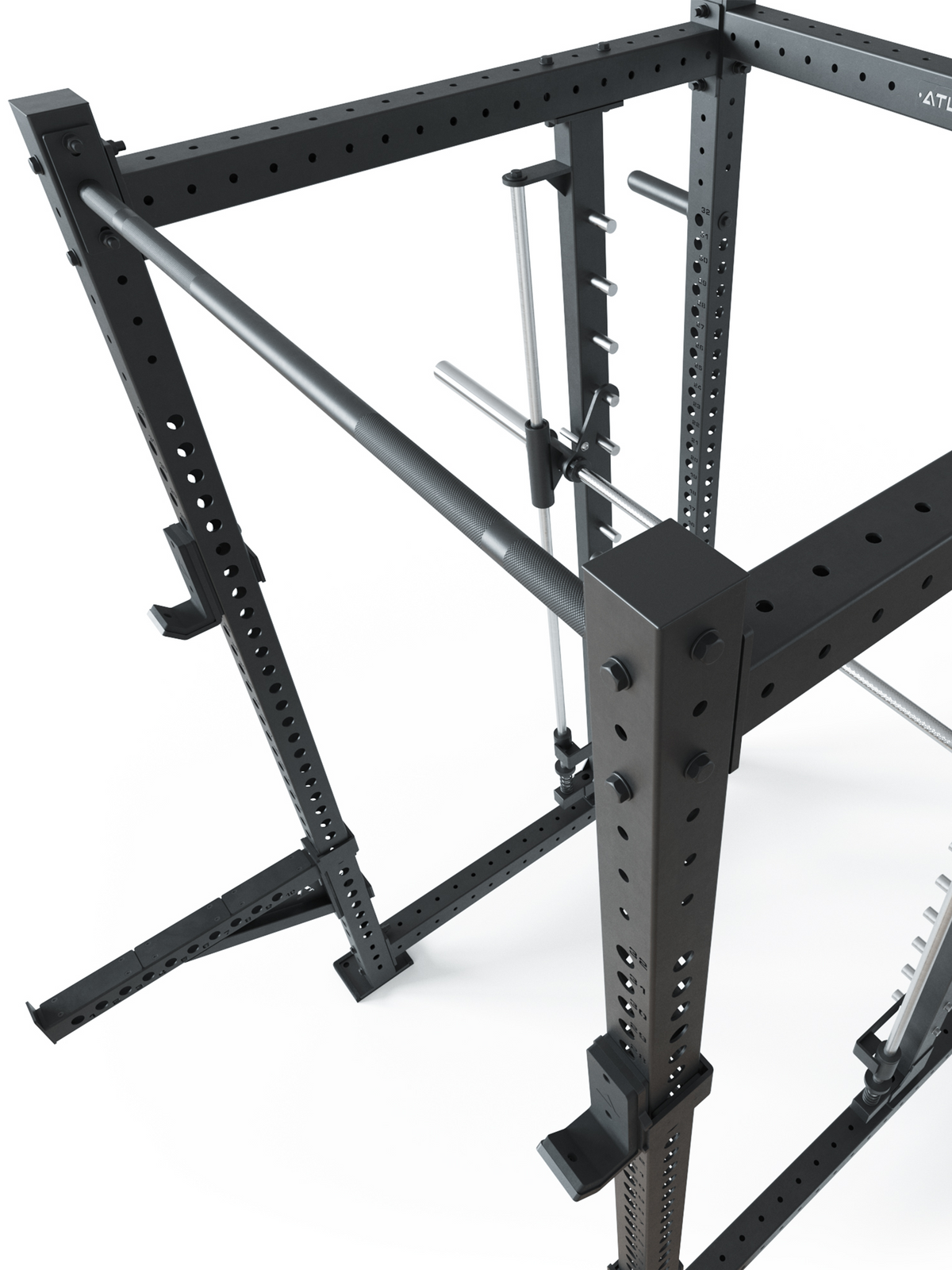 R8 Spectre Power Rack Long - black Smith Machine with holes, barbell, safety shelves