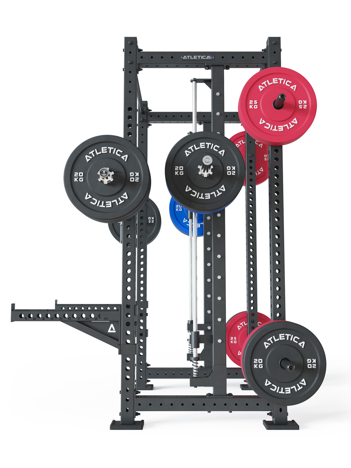 R8 Spectre Power Rack Medium - Black Smith Machine with Weight Plates in Red, Black, Blue