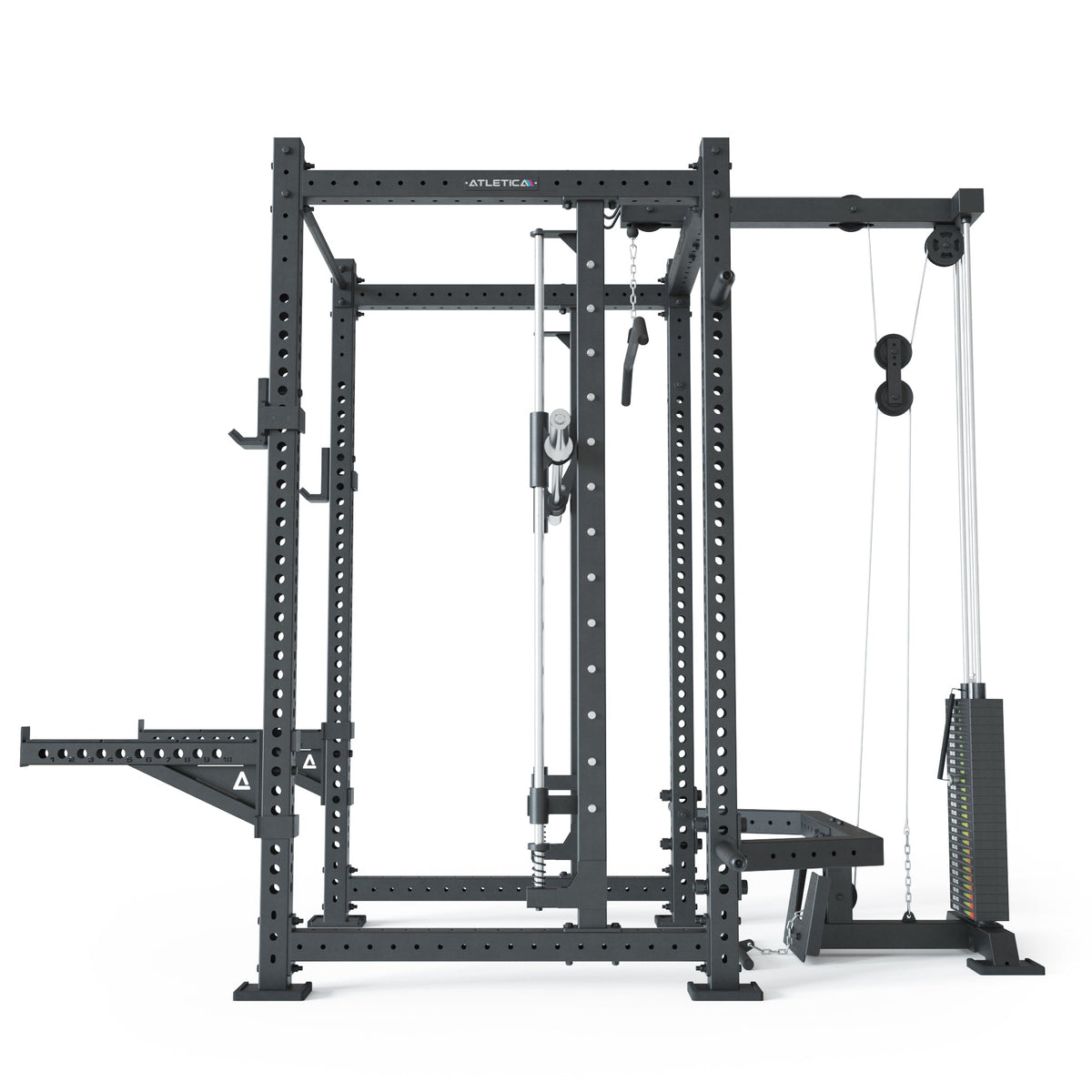 R8 Spectre Power Rack Long - black Smith Machine with Cable Pulley, weight plate shelf