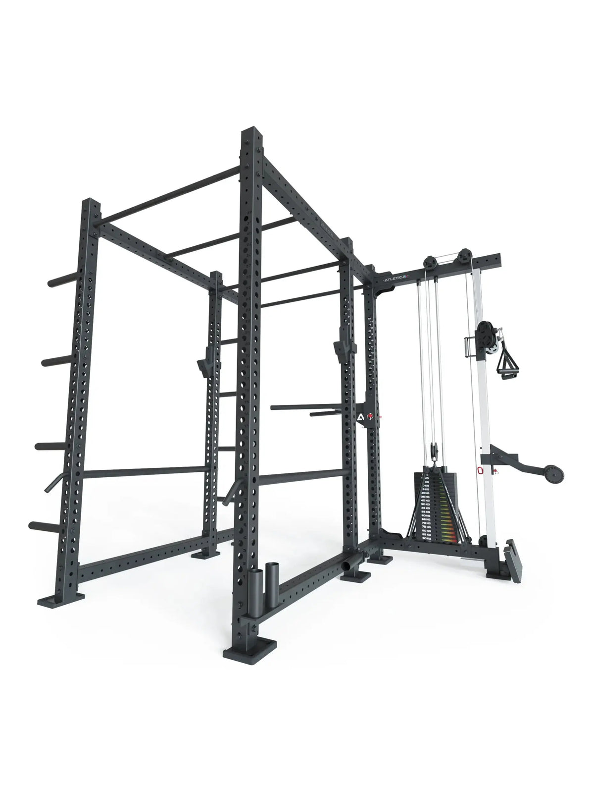 Atletica R8 Raptor PRO - black Power Rack with Lat Pulldown station, weight stack, weight plate holders