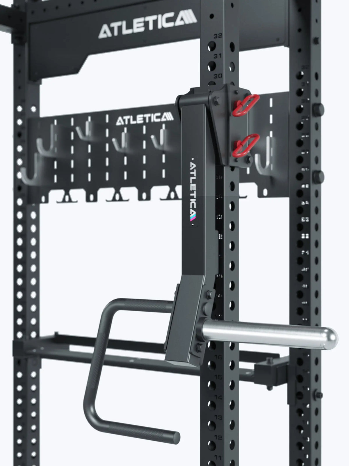 R8 Jammer Arms - power rack with Jammer Arms, hole grid, hooks