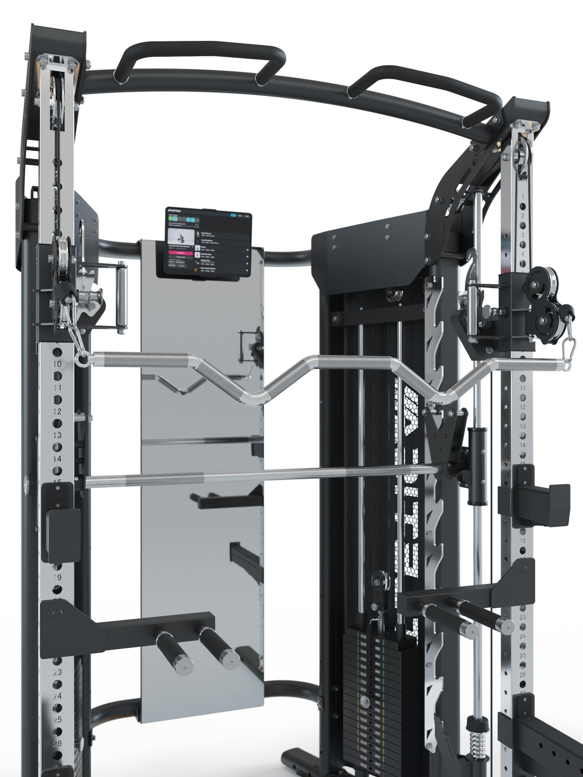 Quantum Functional Trainer with dual Cable Pulley, Smith Machine and training mirror, Smart Device holder