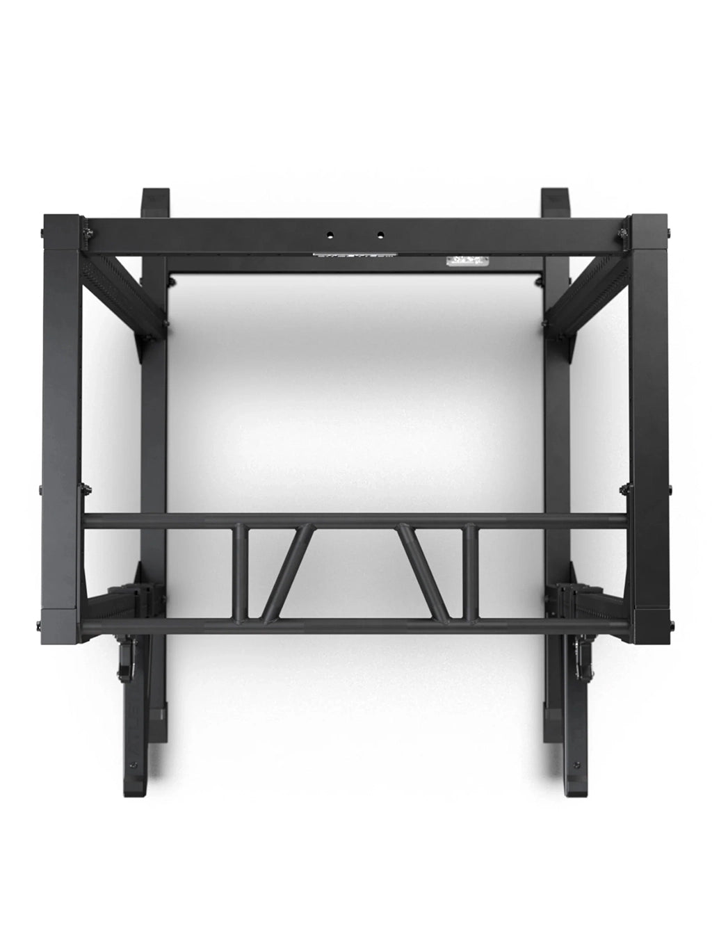 R7 Root Power Rack 88": 4-Post Cage Top View with Performance J-Hooks, Spotter Arms and Multi-Grip Pull Up Bar